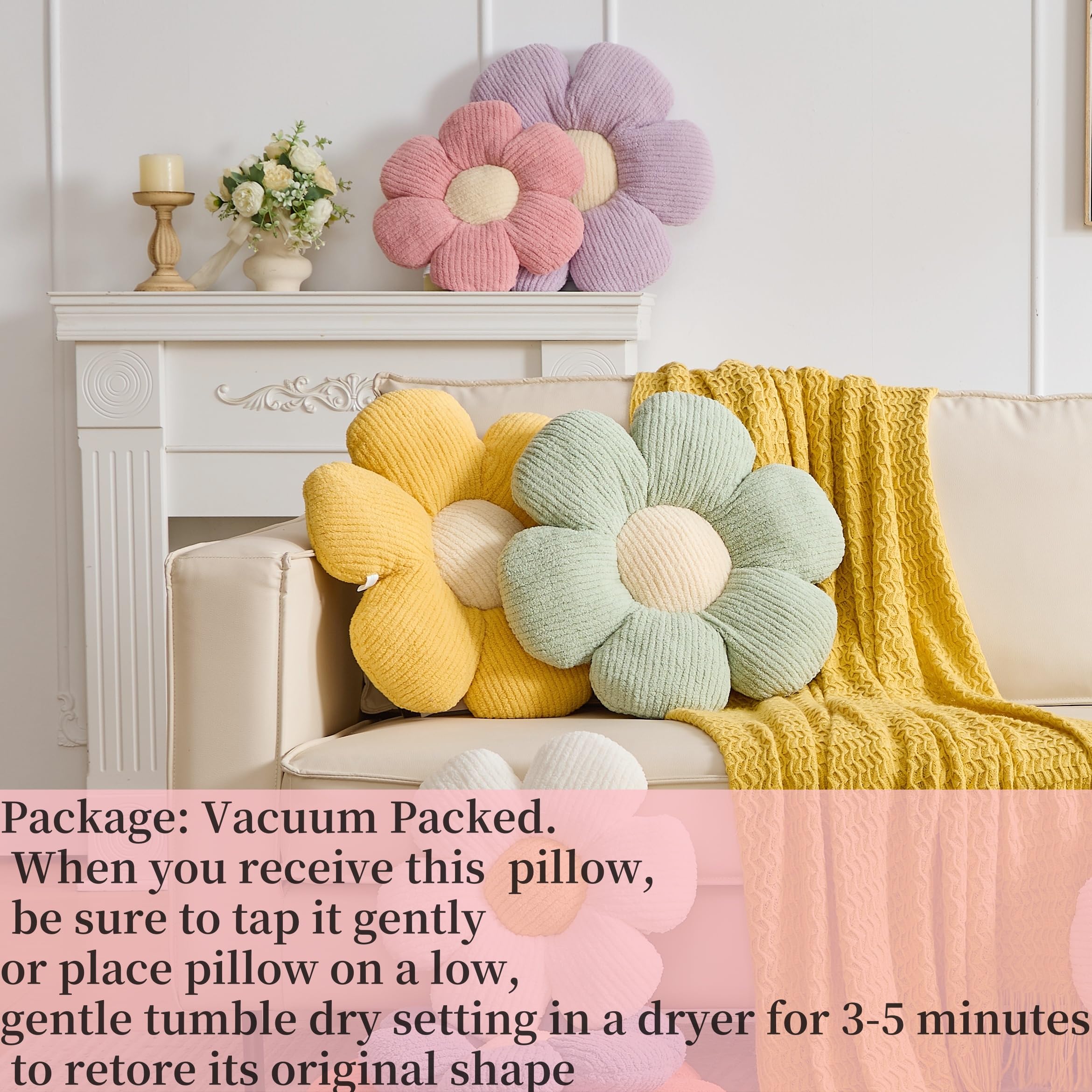 Flower Pillow, Blue Throw Pillows Cute Daisy Decorative Pillow Cushion Seating Home Decorative for Bed, Sofa, Couch