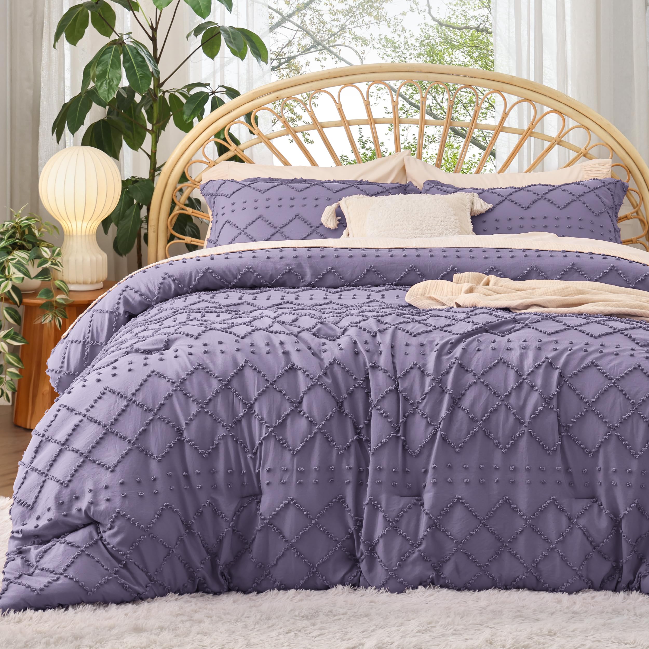Bedsure Twin Comforter Set - White Boho Twin Comforter, Distressed Vintage Dorm Bedding Set for Kids, 2 Pieces Modern Farmhouse-Style Bed Set, Includes 1 Pillow Sham