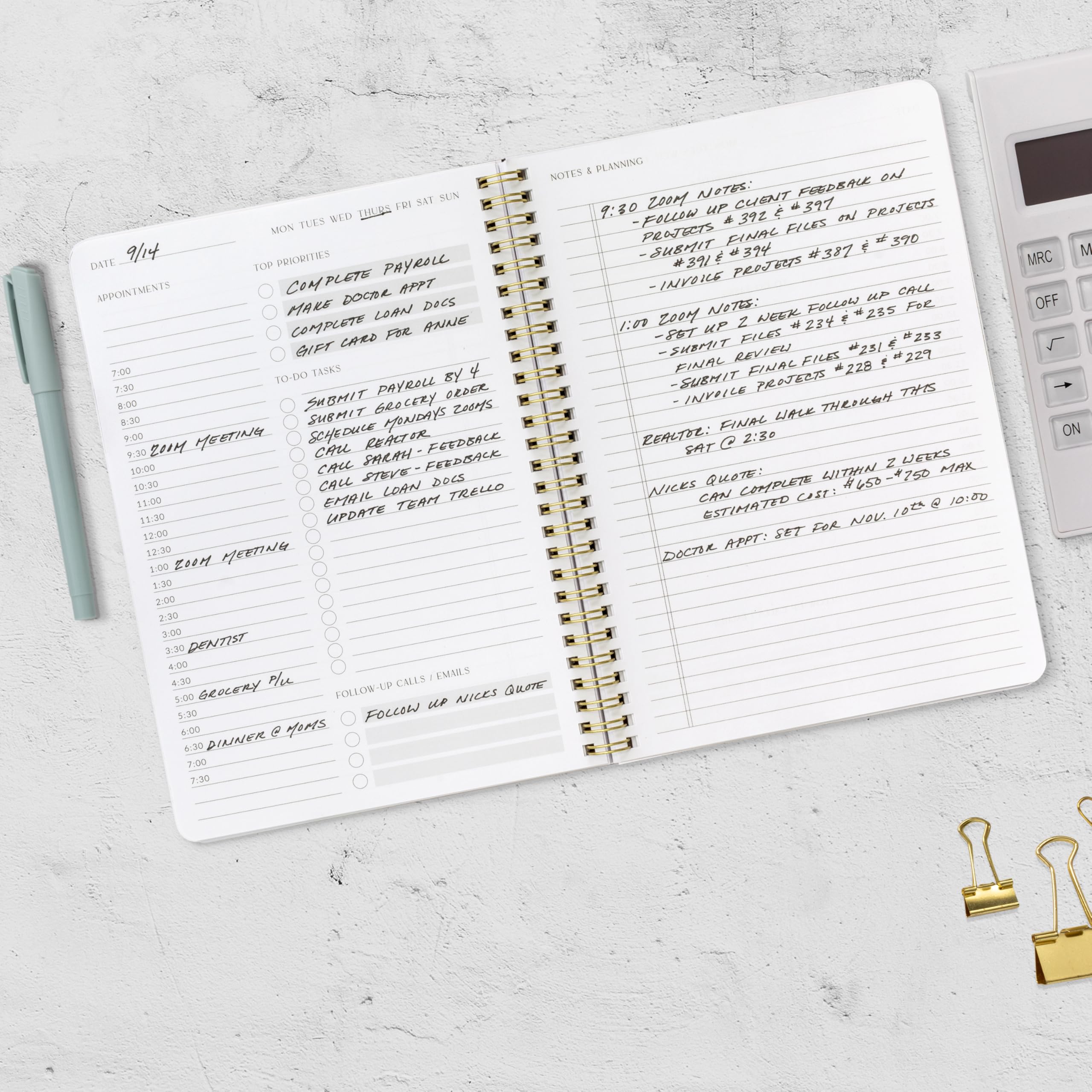 Beautiful Daily Planner And Notebook With Hourly Schedule - Aesthetic Spiral To do List Notepad to Easily Organize Your Tasks And Appointments - Stylish Book And School Or Office Supplies