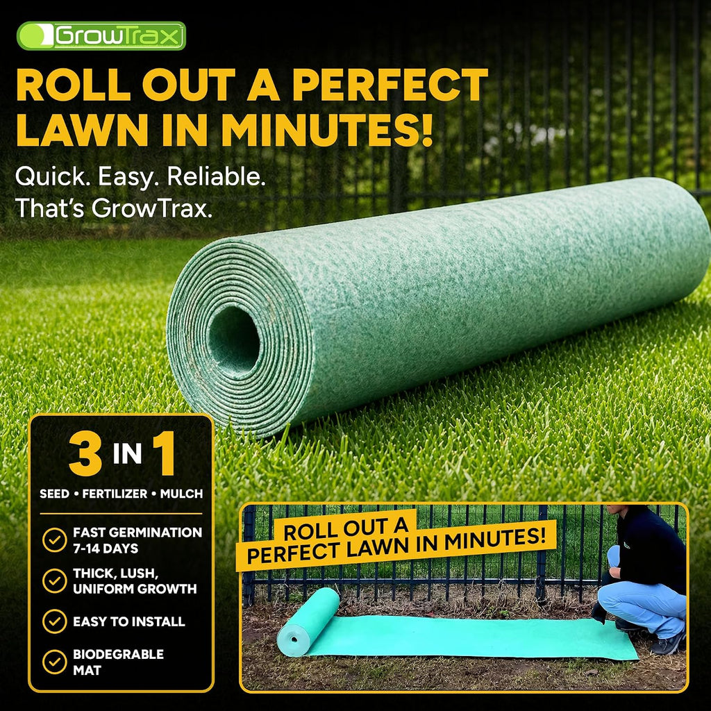 Growtrax Biodegradable Grass Seed - 100 SQFT Bermuda Rye - Grass Seed and Fertilizer for Lawns, Dog Patches & Shade - Just Water & Grow - No Fake or Artificial Grass