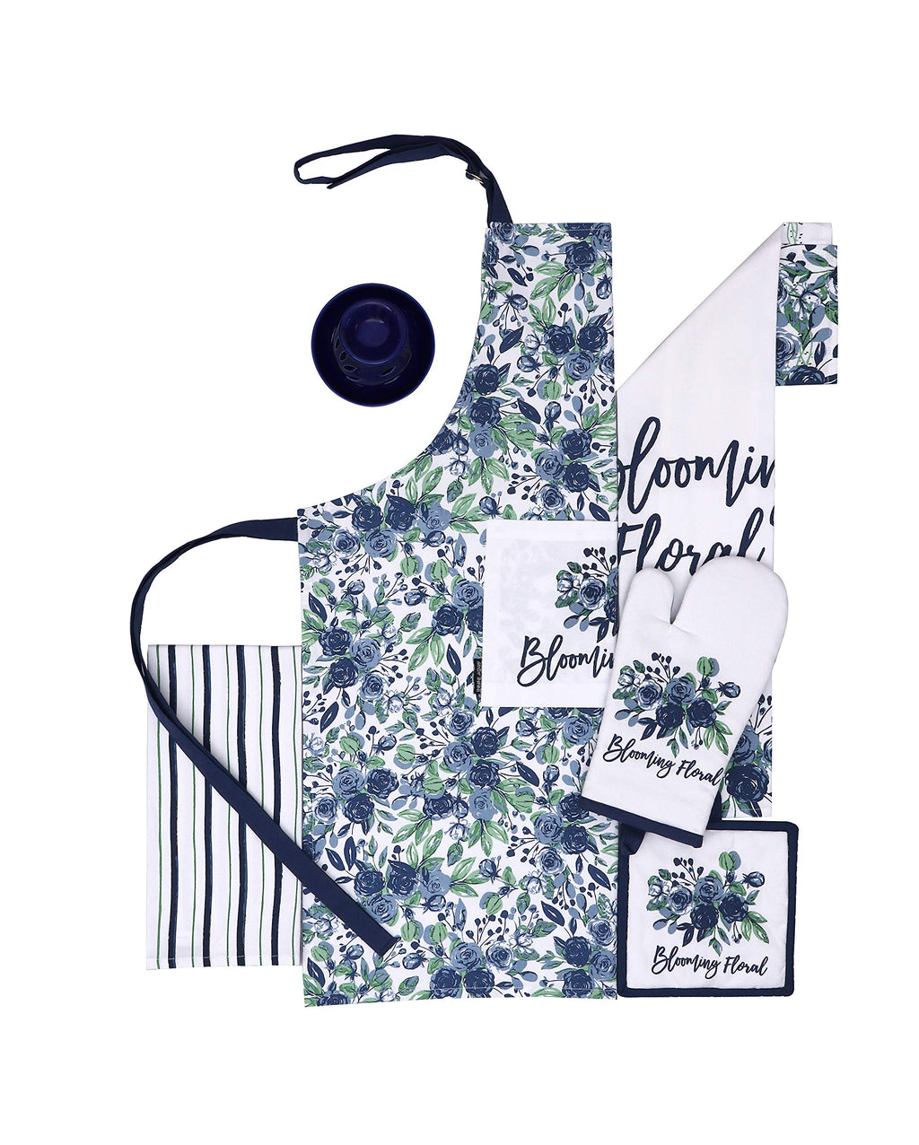 AMOUR INFINI Cotton Aprons for Women with Pocket, Adjustable Strap & Waist Ties - Washable Aprons for Baking, Cooking, Gardening (27.5 x 33 Inches - Blooming Floral)