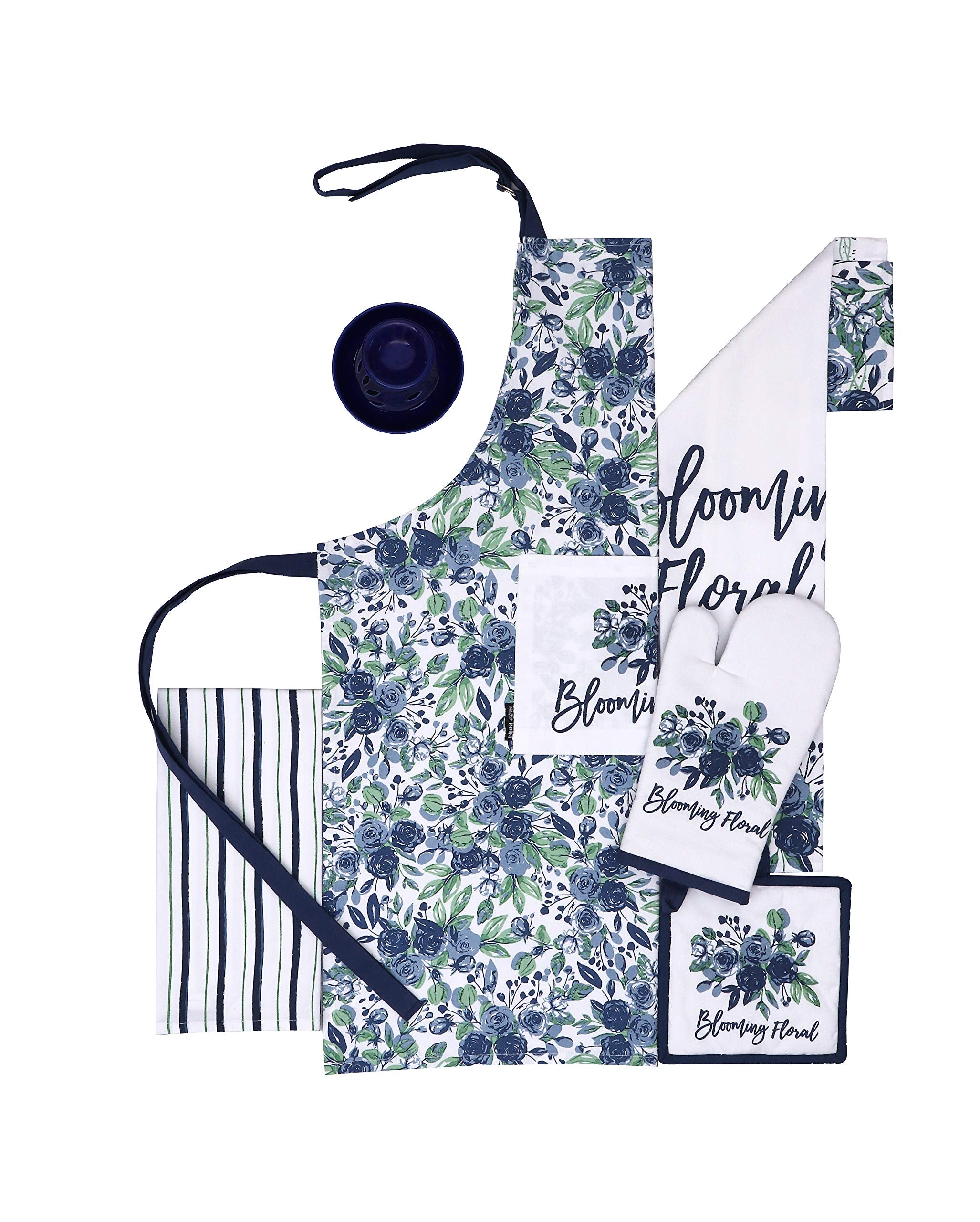 AMOUR INFINI Cotton Aprons for Women with Pocket, Adjustable Strap & Waist Ties - Washable Aprons for Baking, Cooking, Gardening (27.5 x 33 Inches - Blooming Floral)