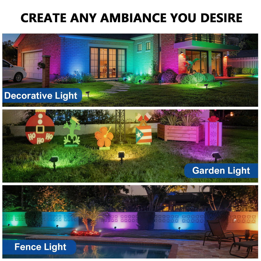 JEJOT Solar Lights Outdoor Waterproof IP65,Auto On/Off, 2700K 2 Lighting Modes, Super Bright LED, Solar Powered Yard Garden Solar Spot Lights for Outside Landscape -6 Pack