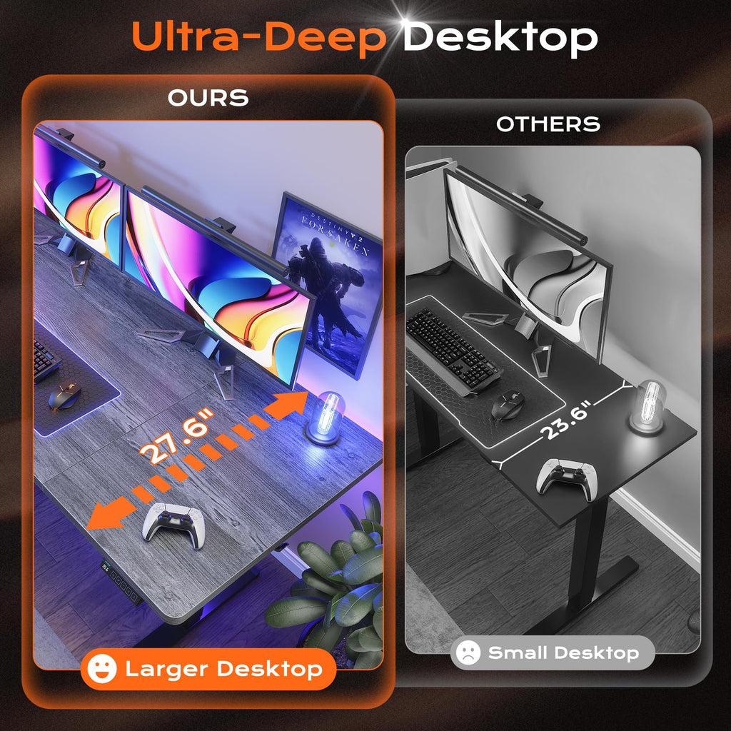 Huuger 48 x 28 Large Electric Standing Desk, Height Adjustable Desk, 27.6" Deep Desktop, Stand up Gaming, 2 Hooks, 3 Preset Heights, for Home Office, Black