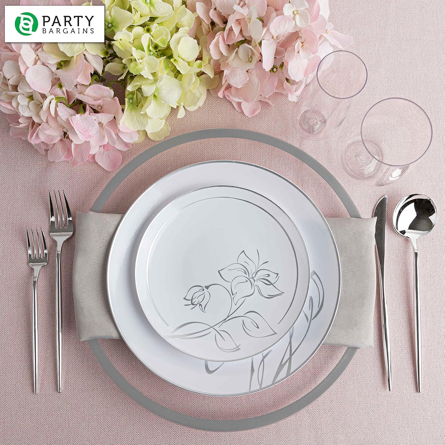 PARTY BARGAINS 13-Inch Charger Plates - 96 Pack, Clear Gold Rim, Heavy-Duty Disposable Chargers for Elegant Dining - Ideal for Weddings and Formal Events
