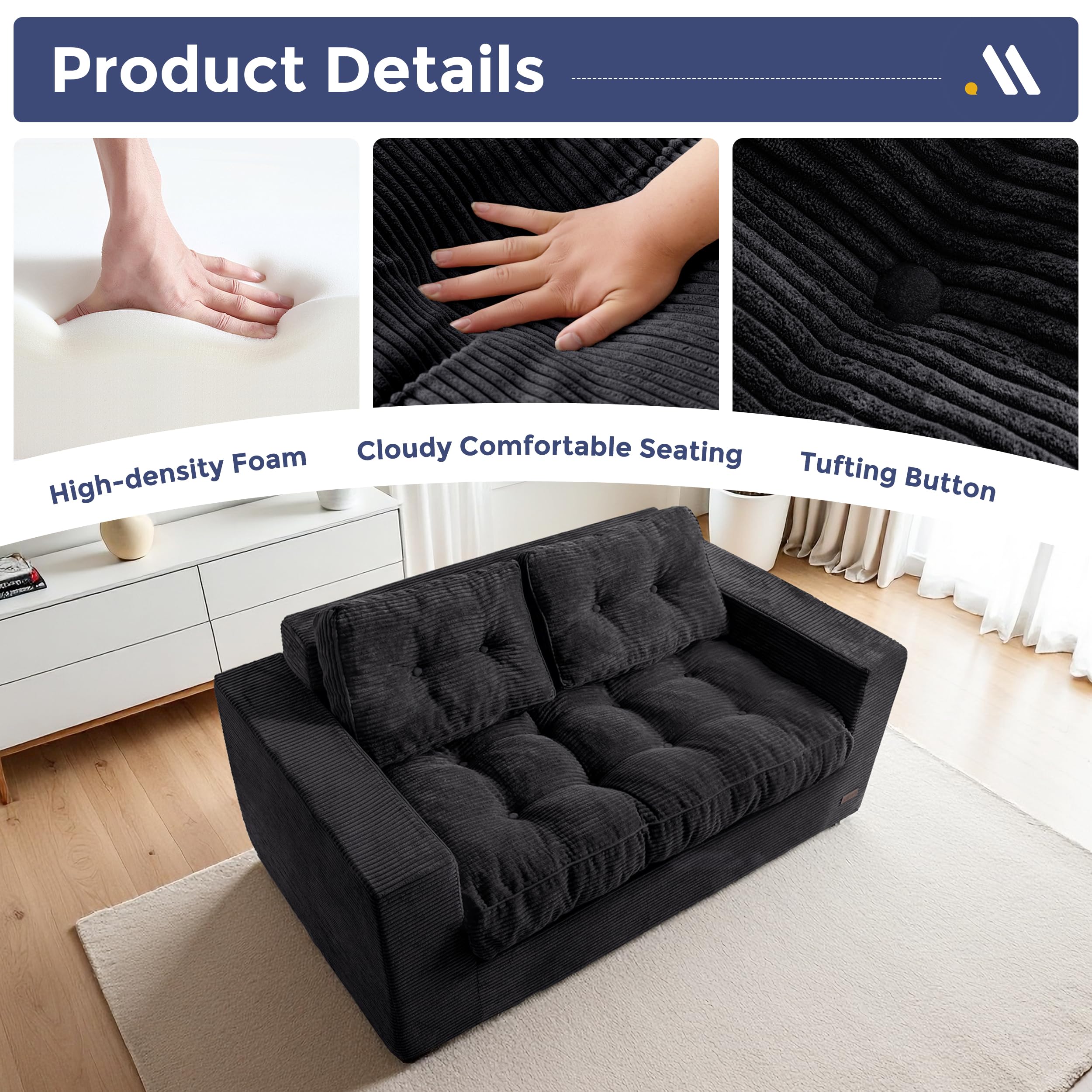MAXYOYO 3 Seater Sofa Couch for Living Room, Tufted Boneless Couch Sofa Couch, Comfy Bubbled Bean Bag Chair for Apartment, No Assembly Needed, Beige