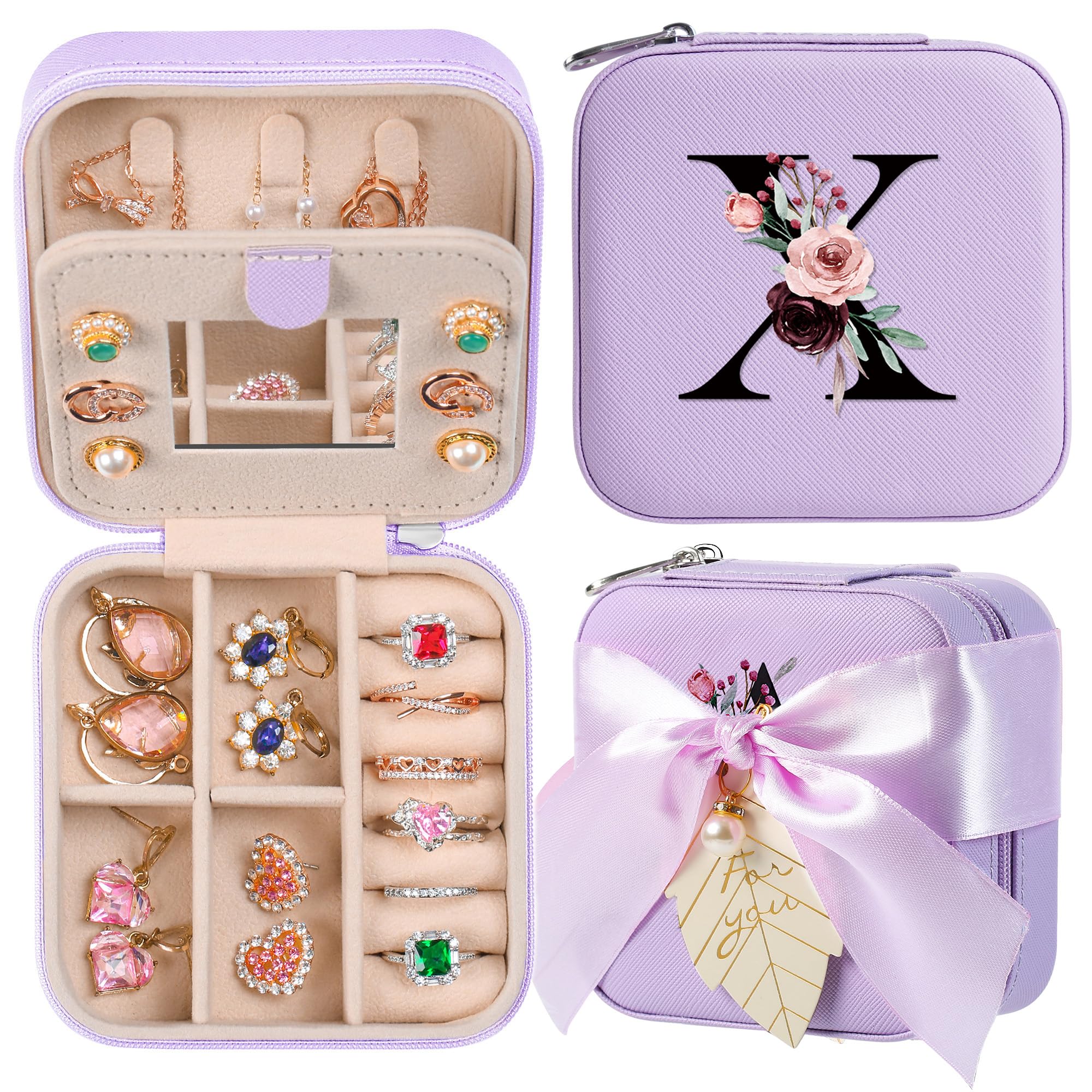 AYGXU Travel Jewelry Box for Women and Girls - Small Case With Initial A-Z - Teacher Gifts