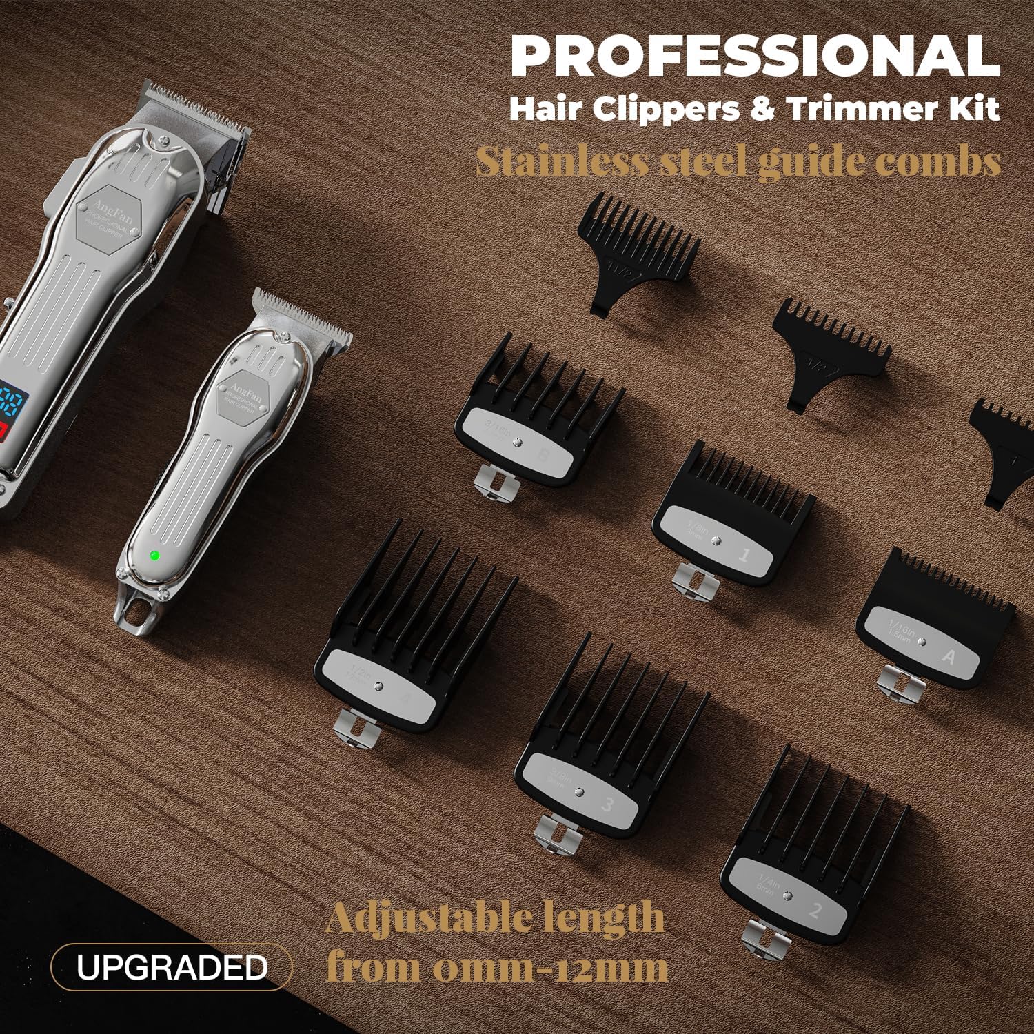 AngFan Professional Hair Clippers for Men Cordless Clipper & Trimmer Set | LCD Display,7200RPM High-Speed Motor,5H Runtime,Wall-Mountable Barber Tools,for Home Use & Professional Barbers