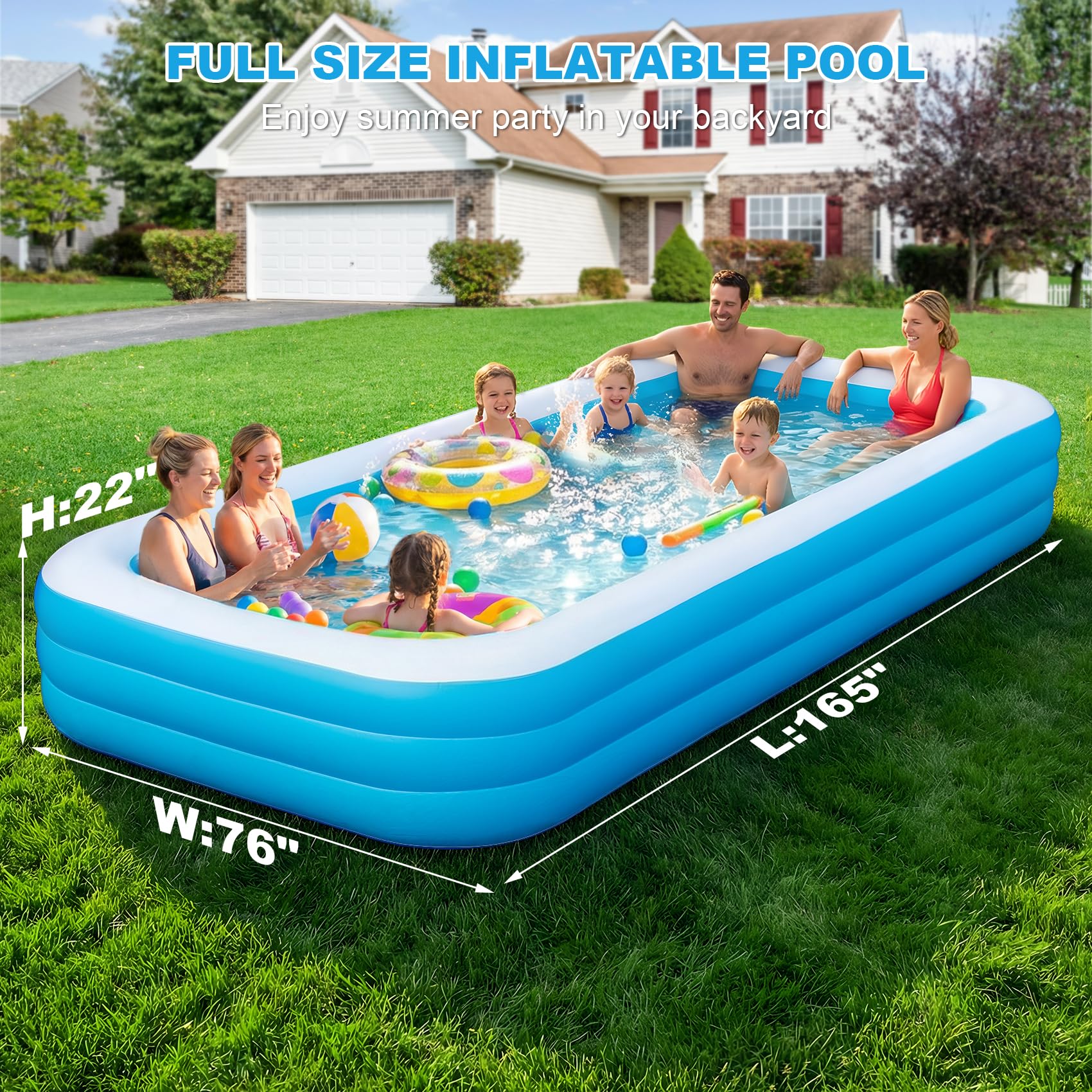 Large Inflatable Pool for Adults & Kids, 120" x 70" x 22" Blow Up Pool, Thickened Full-Sized Family Kiddie Pool for Outdoor Water Play & Summer Fun