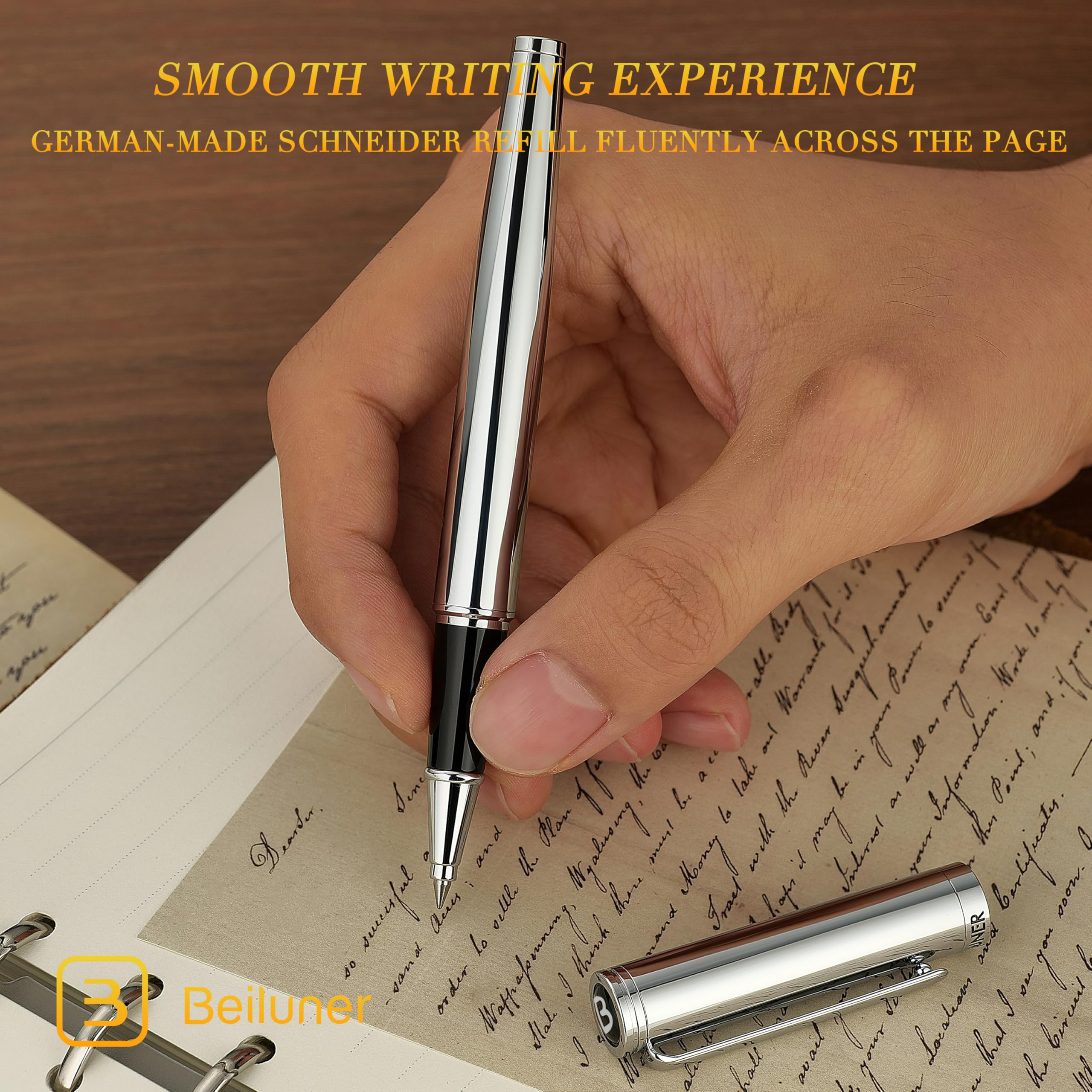 BEILUNER Luxury Rollerball Pen,24K Gold Trim,Noble and Elegant Designs,Schneider Ink Refill, Best Roller Ball Pen Gift Set for Men & Women, Professional, Executive Office, Nice Pens