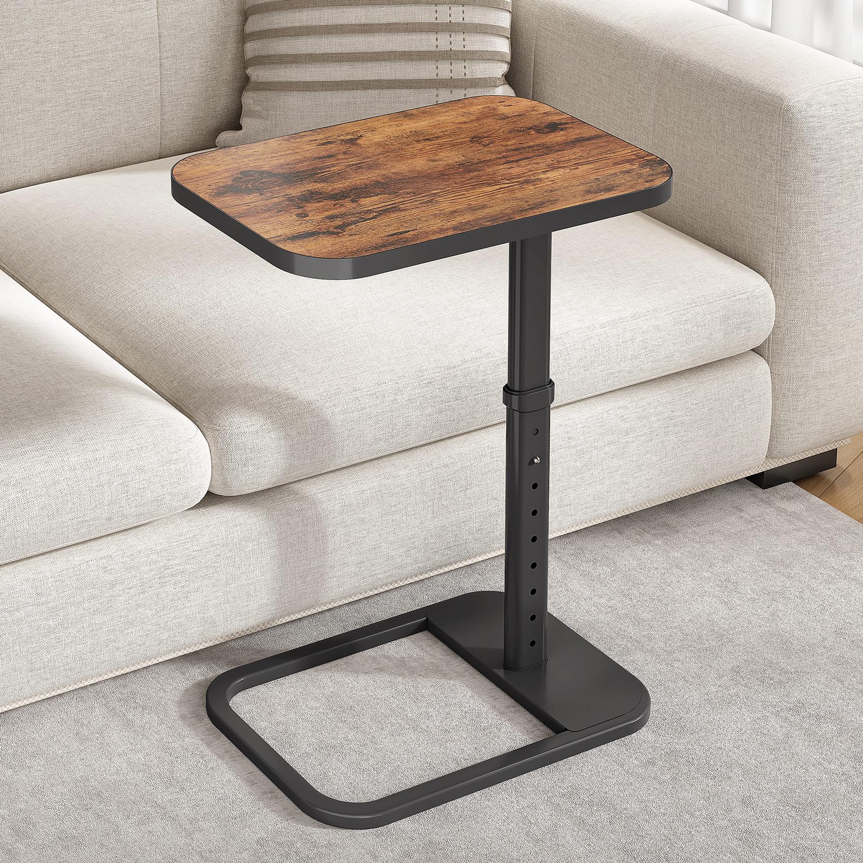 Kitstorack TV Tray Table, Adjustable Height & Rounded Metal Corners, Snack Table for Couch, Sofa, Bed, Chair, Living Room, C Shaped End Side Table for Eating, Dinner or Laptop, Small Spaces, Black