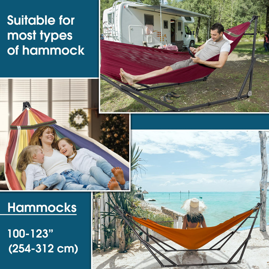 Tranquillo Unity Adjustable Hammock Stand, Hammocks Stands for The Garden, 800 lbs Capacity Steel Double Hammock Stand for 2 Persons, Premium Pre-Assembled Stand (Steel, Aegean)