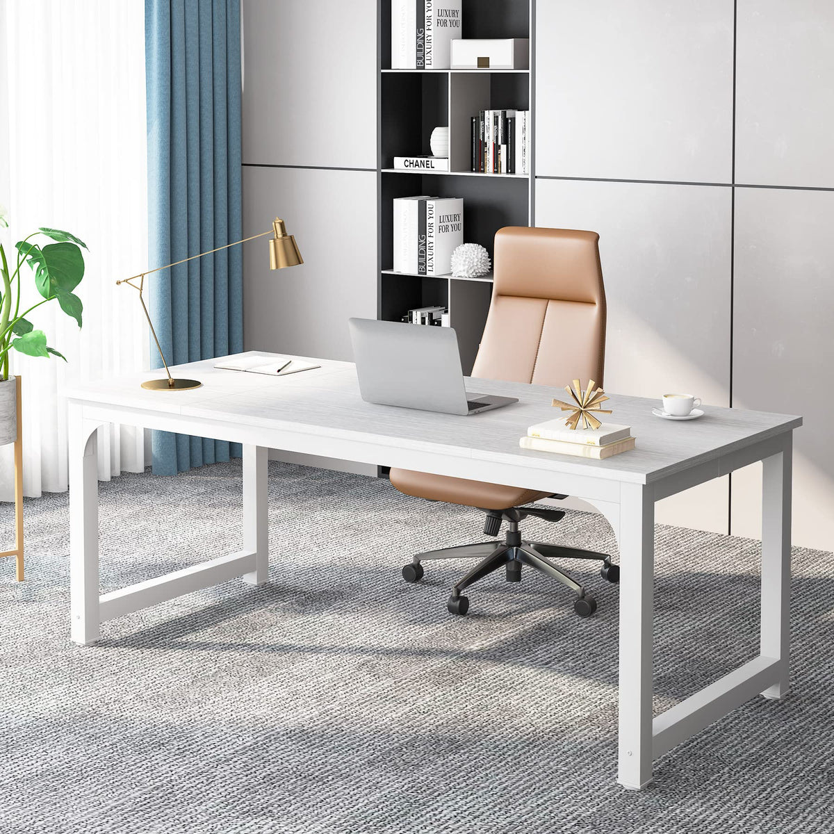 Tribesigns 63” Executive Desk, Large Office Computer Desk with Thicken Frame, Modern Simple Workstation Business Furniture for Home Office, Rustic Brown/Black