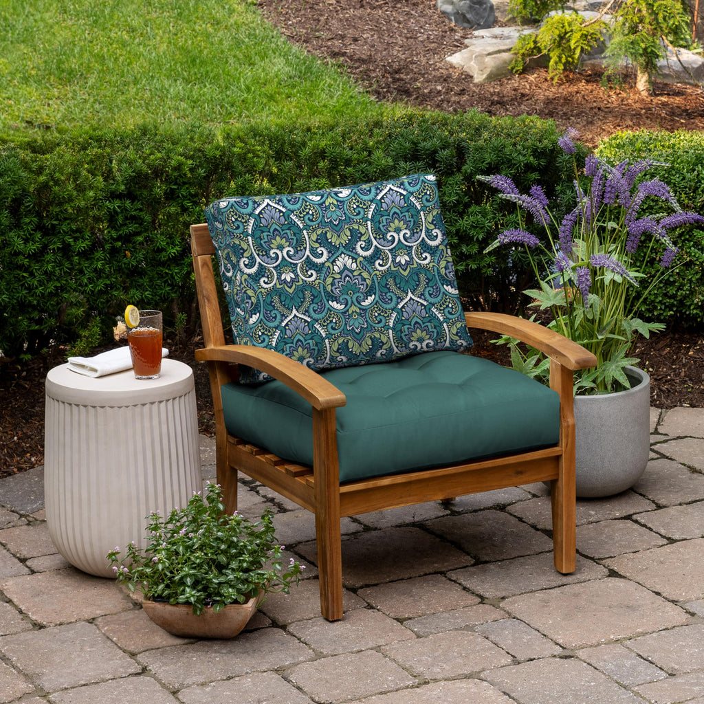 Arden Outdoor Plush Modern Tufted Blowfill Deep Seat Set, 24 x 24, Water Repellent, Fade Resistant, Deep Seat Bottom and Back Cushion for Chair and Sofa, Alana Tile