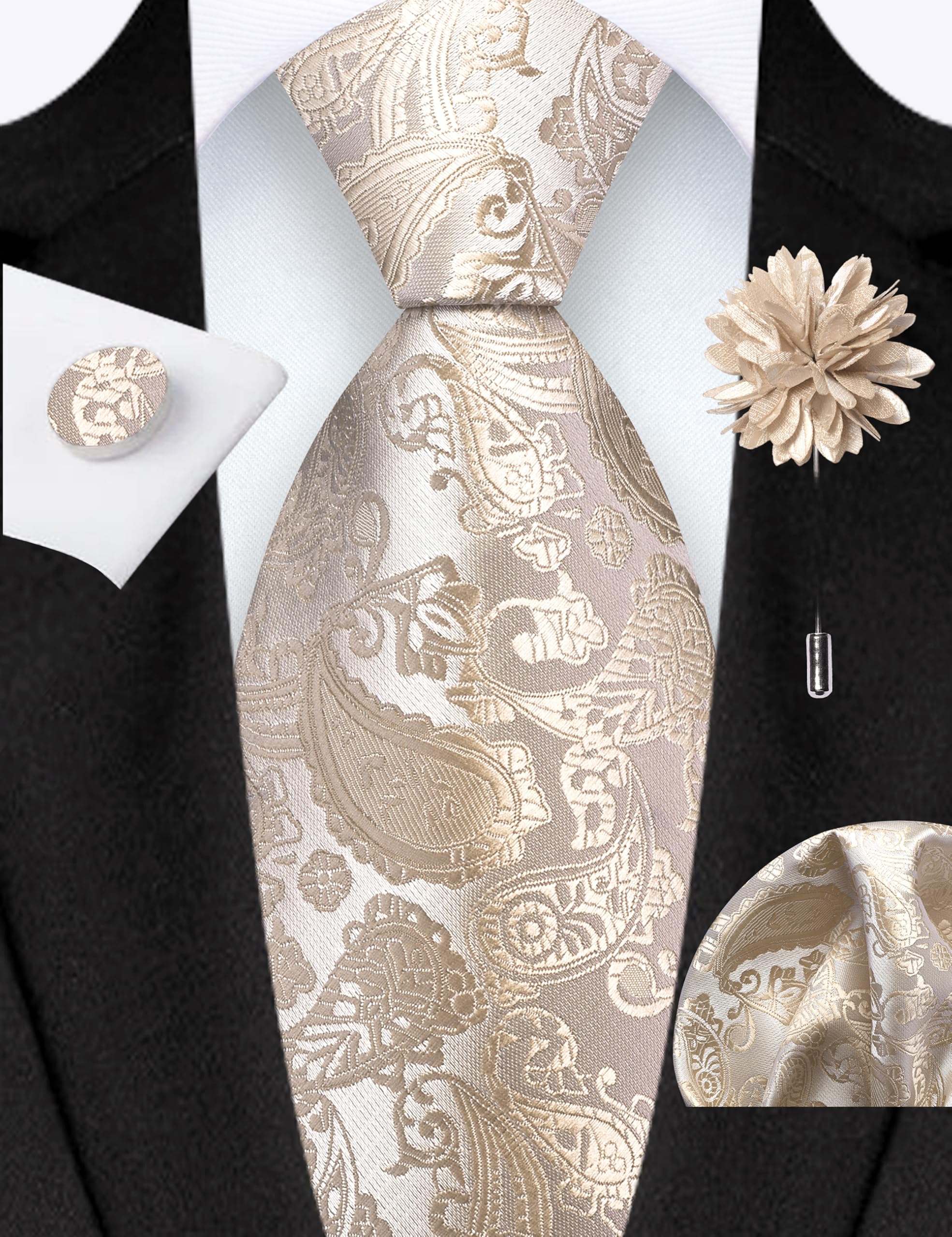 GUSLESON 3.15"（8cm） Mens Paisley Tie and Lapel Pin Necktie Hankerchief Cufflinks Set for Men