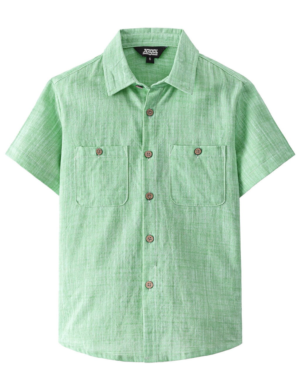 JOGAL Boys Chambray Shirts Short Sleeve Button Down Casual Cotton Woven Shirt with Two Pockets for Kids 6-14 Years