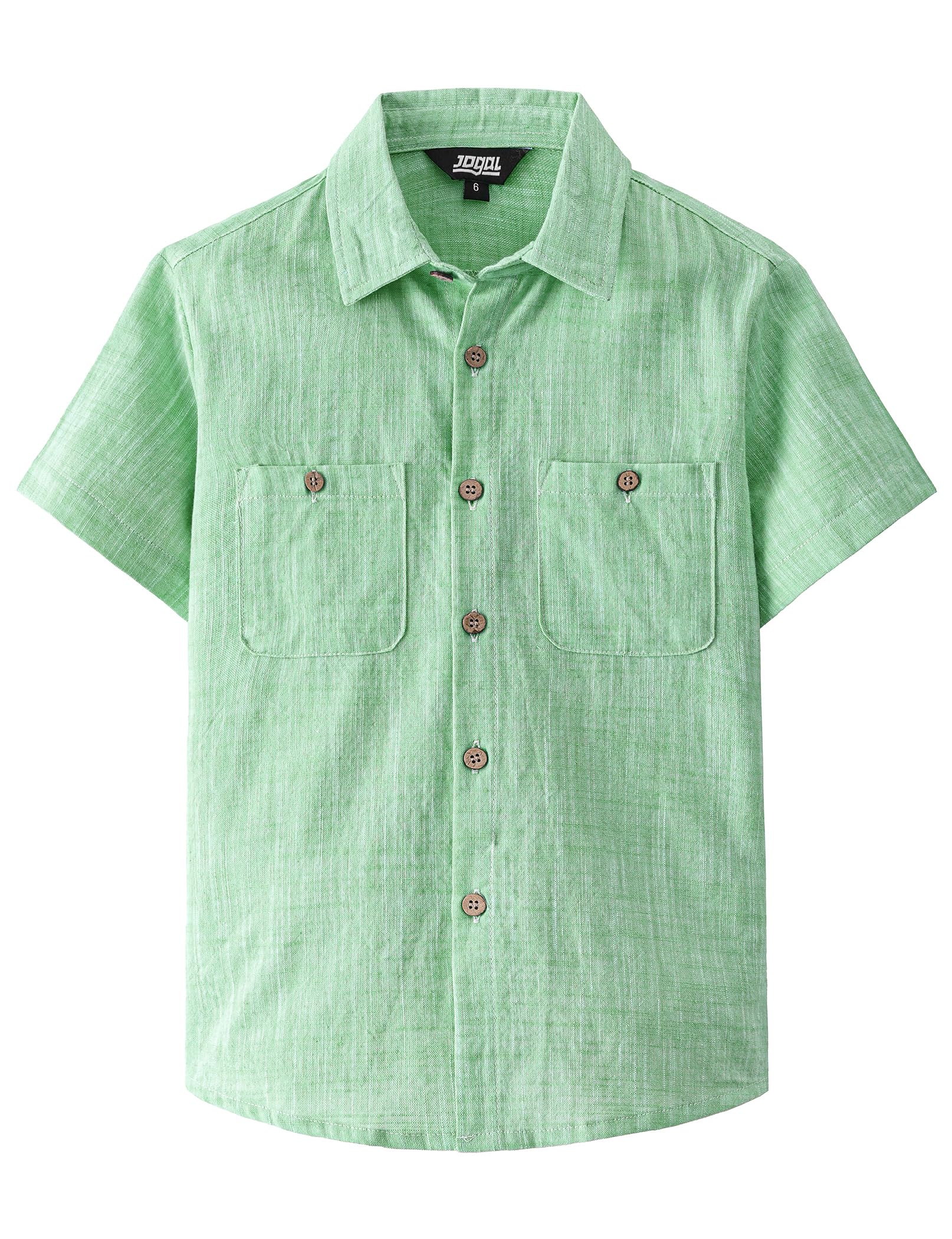 JOGAL Boys Chambray Shirts Short Sleeve Button Down Casual Cotton Woven Shirt with Two Pockets for Kids 6-14 Years