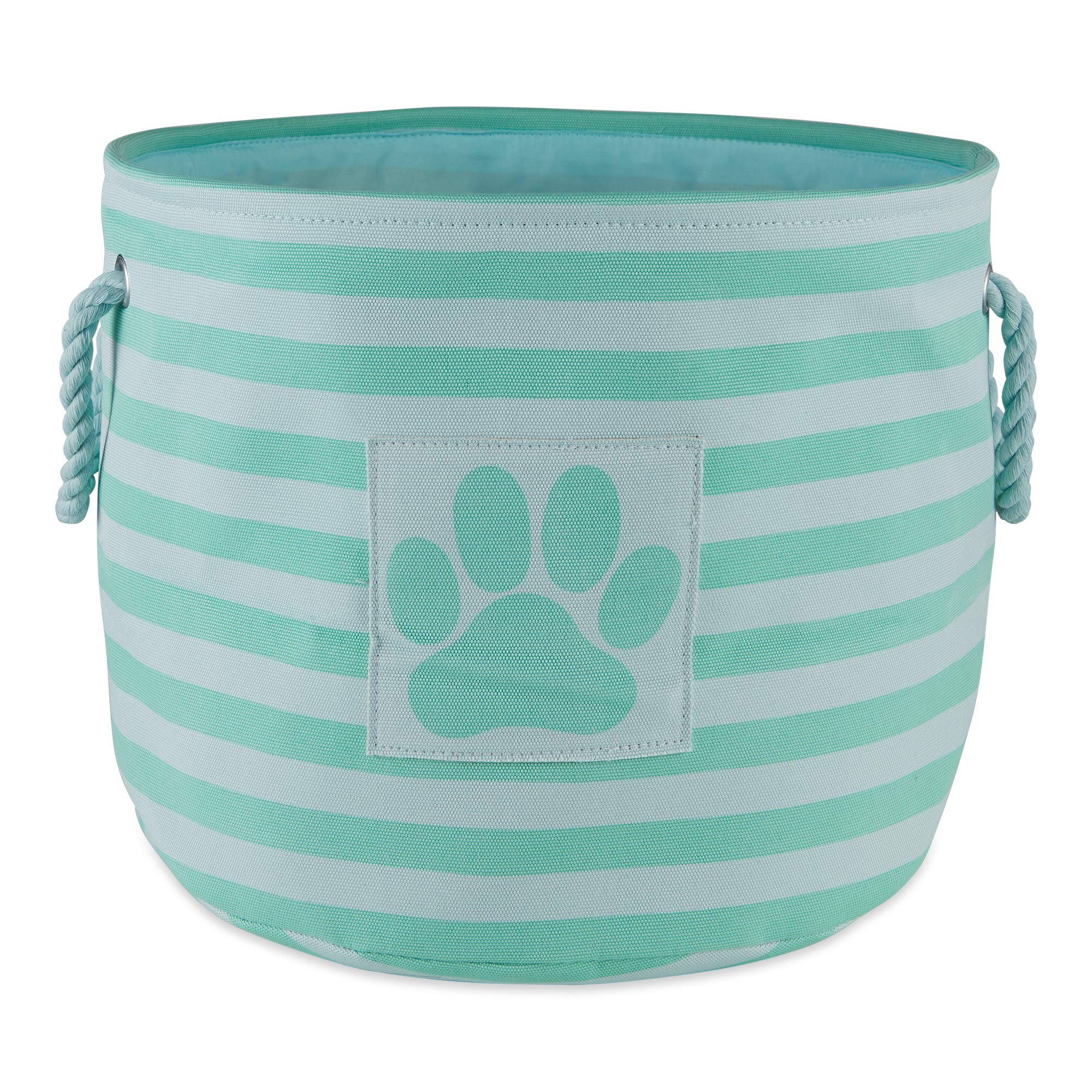 Bone Dry Pet Storage Collection Striped Paw Patch Bin, Aqua, Small Rectangle