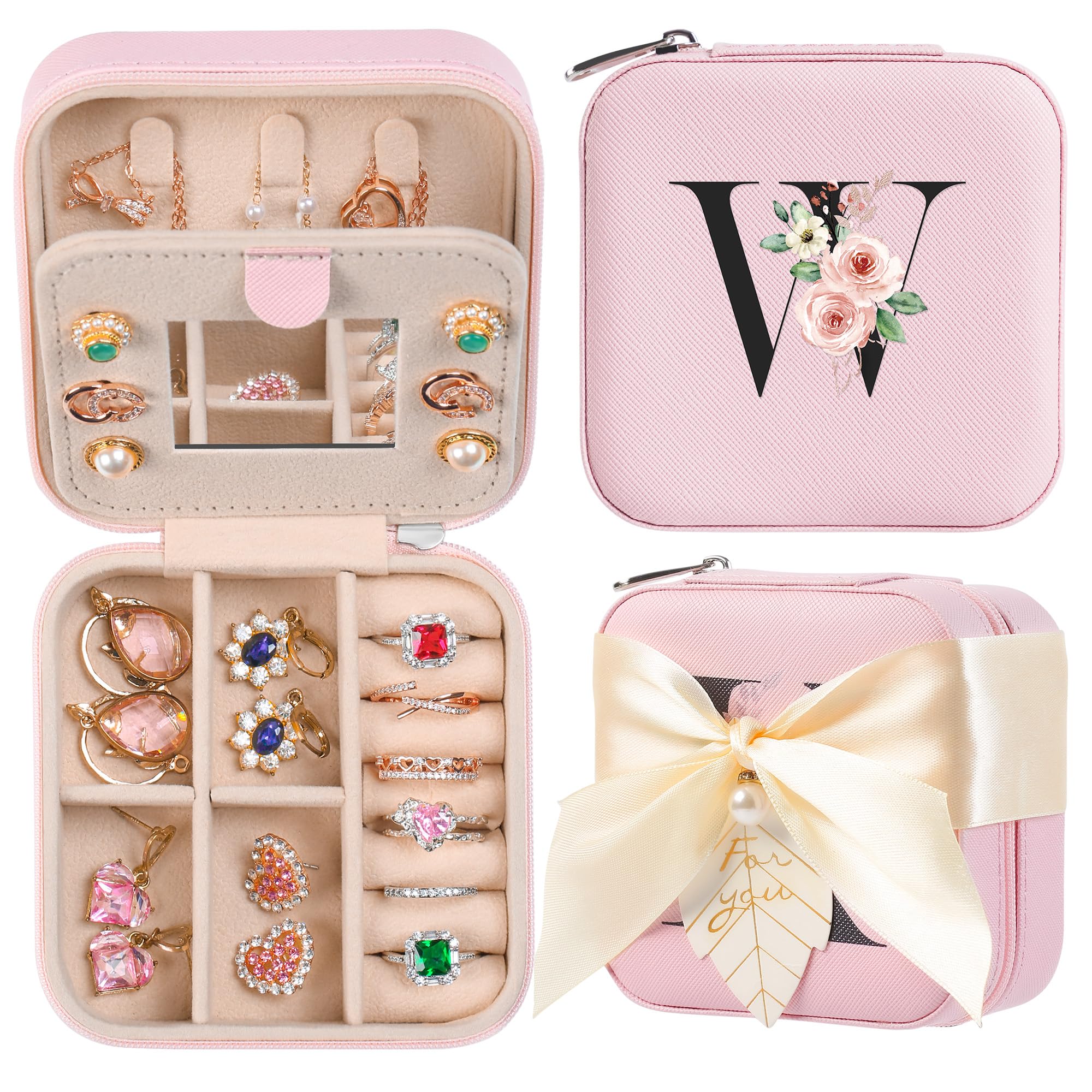 AYGXU Travel Jewelry Box for Women and Girls - Small Case With Initial A-Z - Teacher Gifts