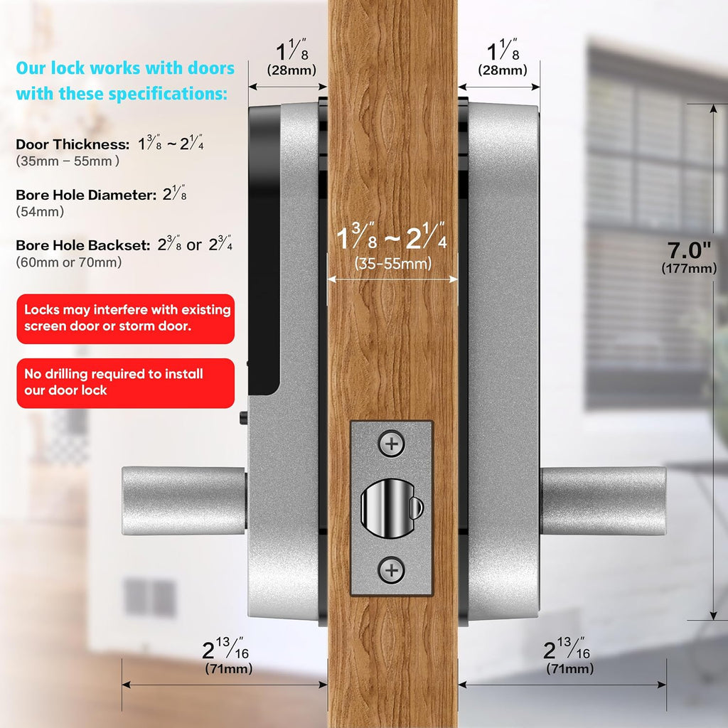 Fingerprint Smart Door Lock with Handle & Keypad – No More Lost Keys, Keyless Entry & Remote Access for Home, Kids, Airbnb & Rental Property, DIY Install, Alexa & Google Compatible