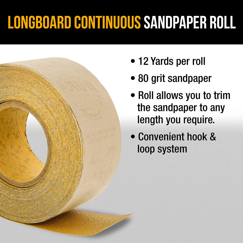 Dura-Gold Premium - 40 Grit Gold - Hook & Loop Backing Longboard Continuous Sandpaper Roll, 2-3/4" Wide, 12 Yards Long - For Automotive & Woodworking Air File Long Board Sanders, Hand Sanding Blocks