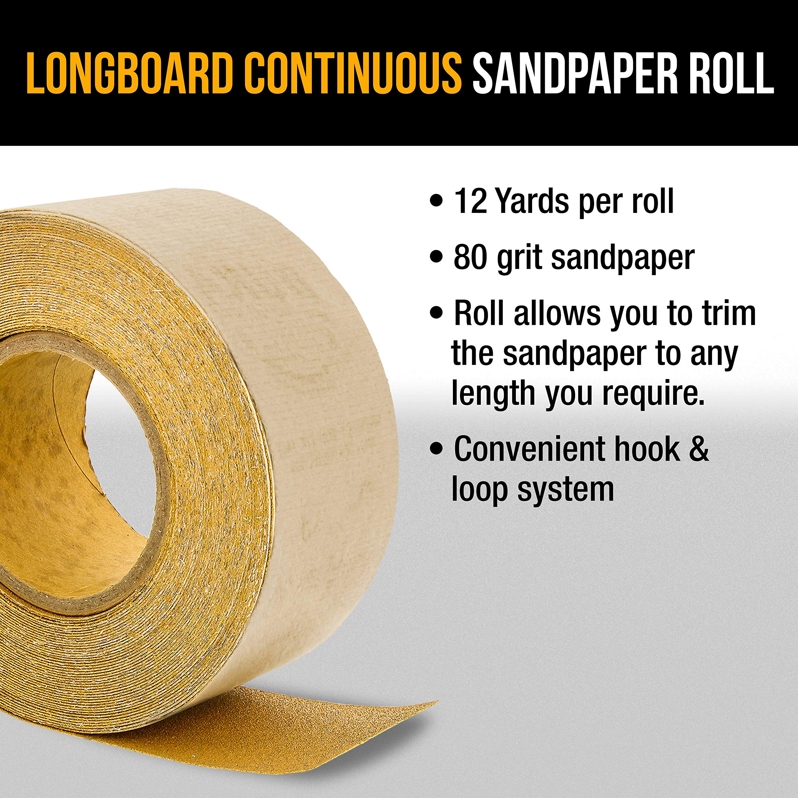 Dura-Gold Premium - 40 Grit Gold - Hook & Loop Backing Longboard Continuous Sandpaper Roll, 2-3/4" Wide, 12 Yards Long - For Automotive & Woodworking Air File Long Board Sanders, Hand Sanding Blocks