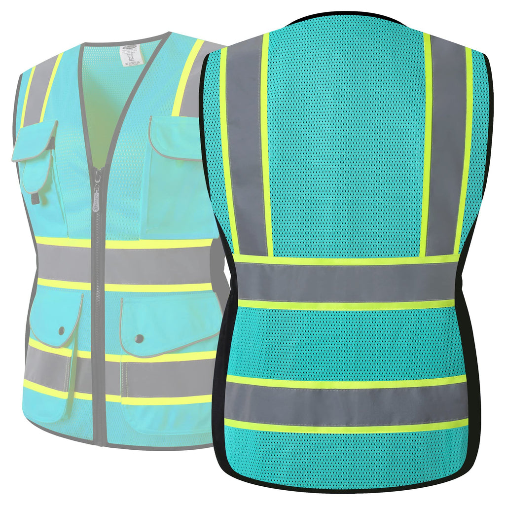 JKSafety Women Hi-Vis Reflective Safety Vest | Neon Color body Sewed Reflective Strips Breathable Lightweight ANSI Compliant