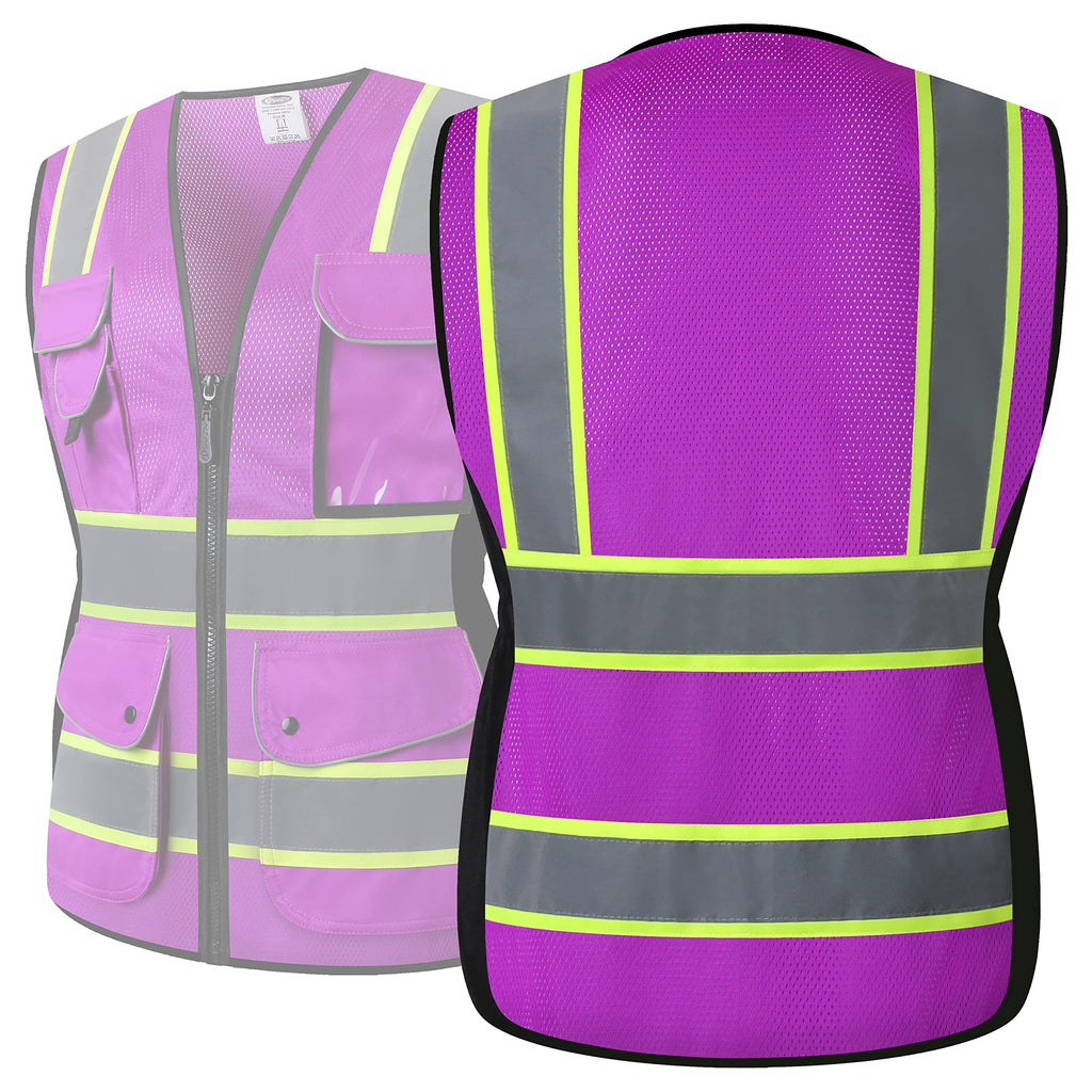 JKSafety Women Hi-Vis Reflective Safety Vest | Neon Color body Sewed Reflective Strips Breathable Lightweight ANSI Compliant