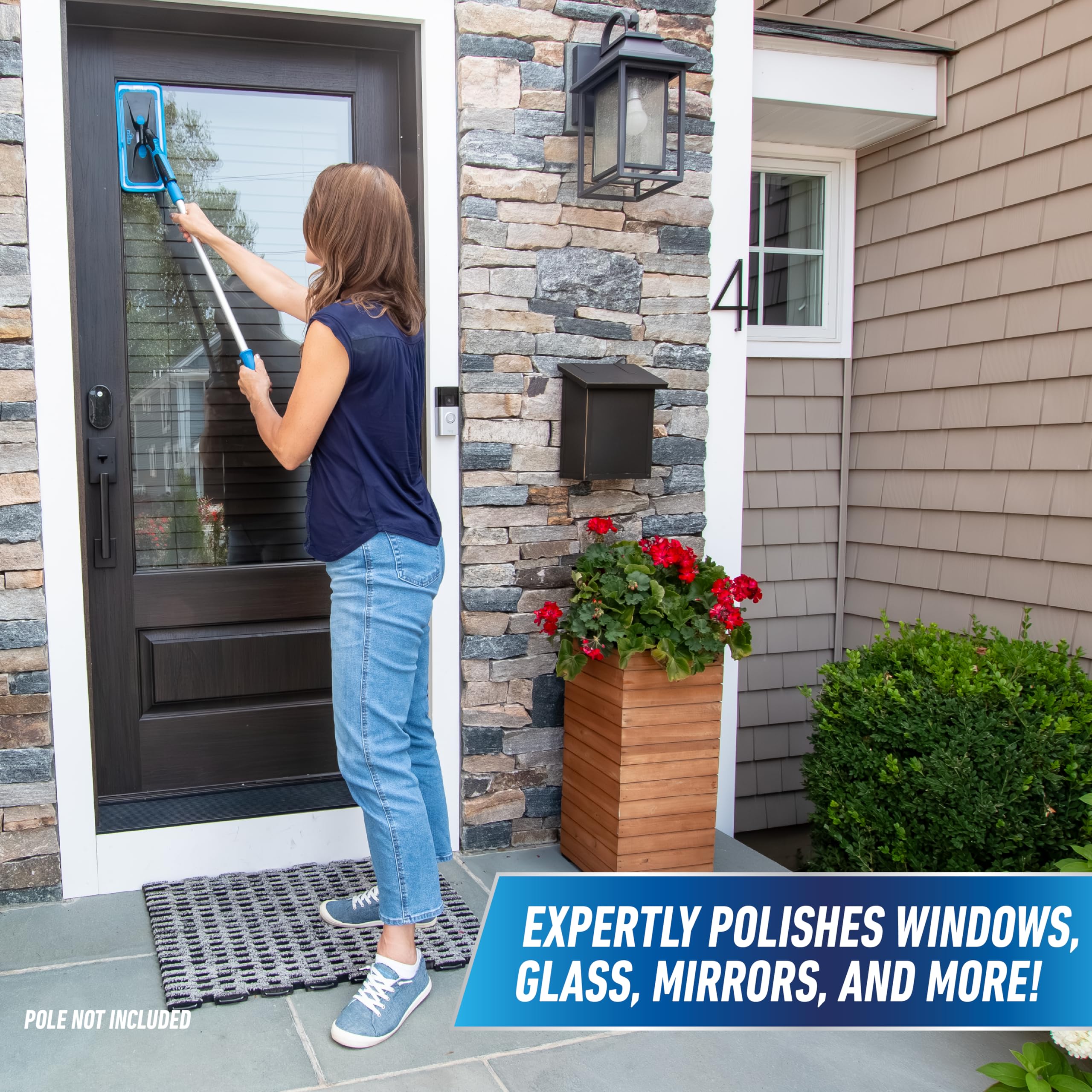 Unger Professional Indoor Window Cleaning Kit with 2' Pole — Swivel Head Pad Washer for Glass, Mirrors & Flat Surfaces, Streak-Free Results, 2 Reusable Microfiber Pads, Wet or Dry Use