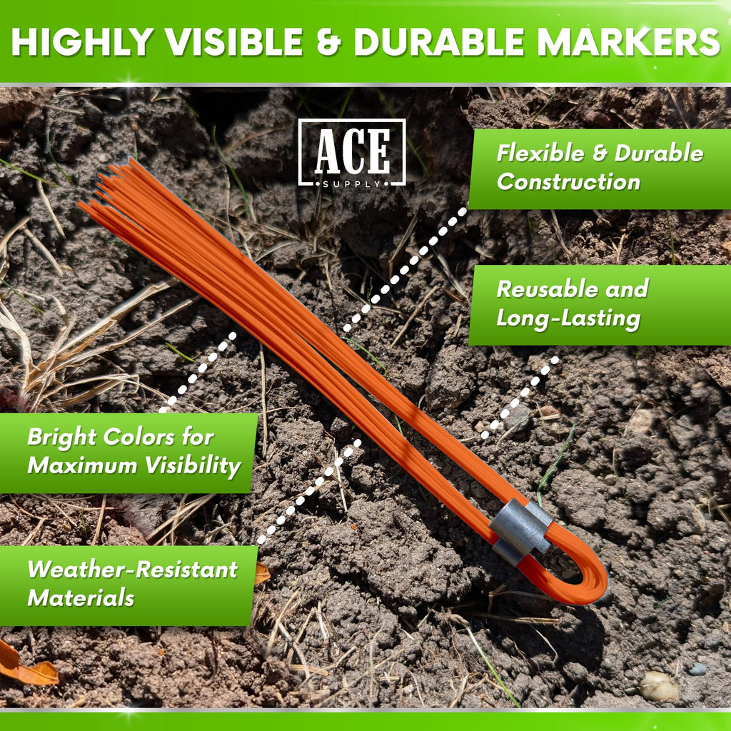 Blue Marking Whiskers With Stakes - 25 Pack - Durable Marking Whisker Set - Use Survey Whiskers As Ground Markers, Construction Markers, Or Trail Markers