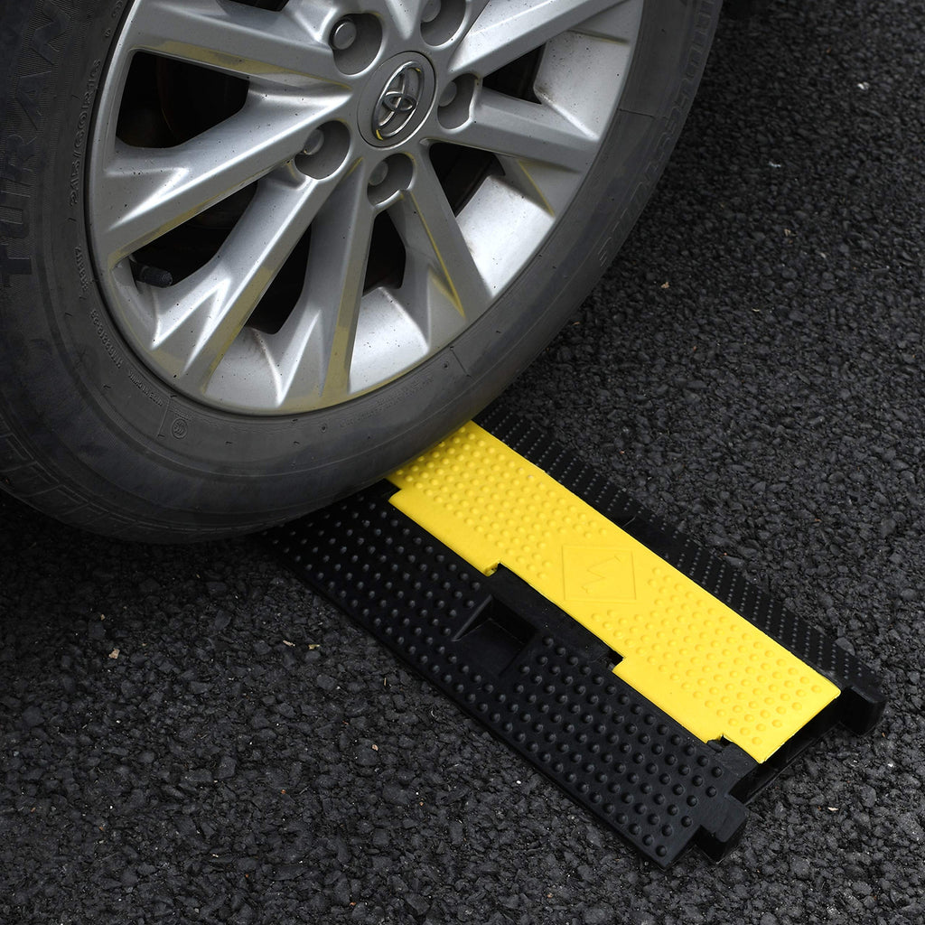 4 Pack Rubber Cable Ramp Hose Cable Protector Ramp 1 Channel 11000Lbs Load Capacity Traffic Speed Bump Wires Power Lines Extension Cord Cover for Indoor Outdoor