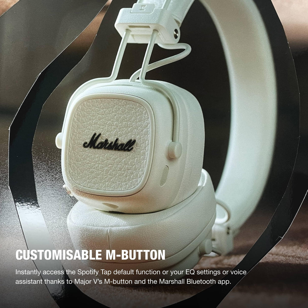 Marshall Major V Wireless On-Ear Bluetooth Headphones - 100+ Hr Playtime | Detachable Audio Cable | Microphone for Calls | Lightweight, Foldable Design for Travel - Black