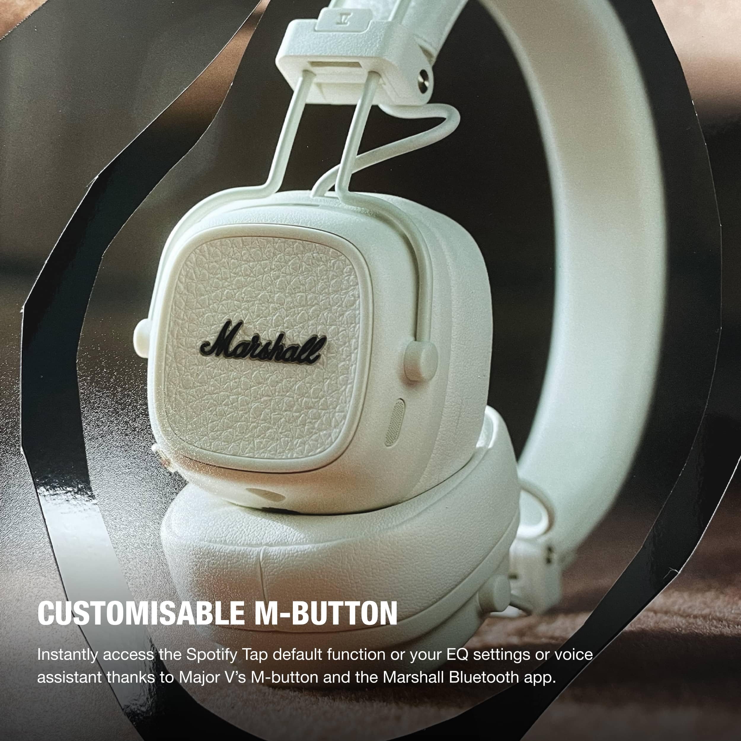 Marshall Major V Wireless On-Ear Bluetooth Headphones - 100+ Hr Playtime | Detachable Audio Cable | Microphone for Calls | Lightweight, Foldable Design for Travel - Black