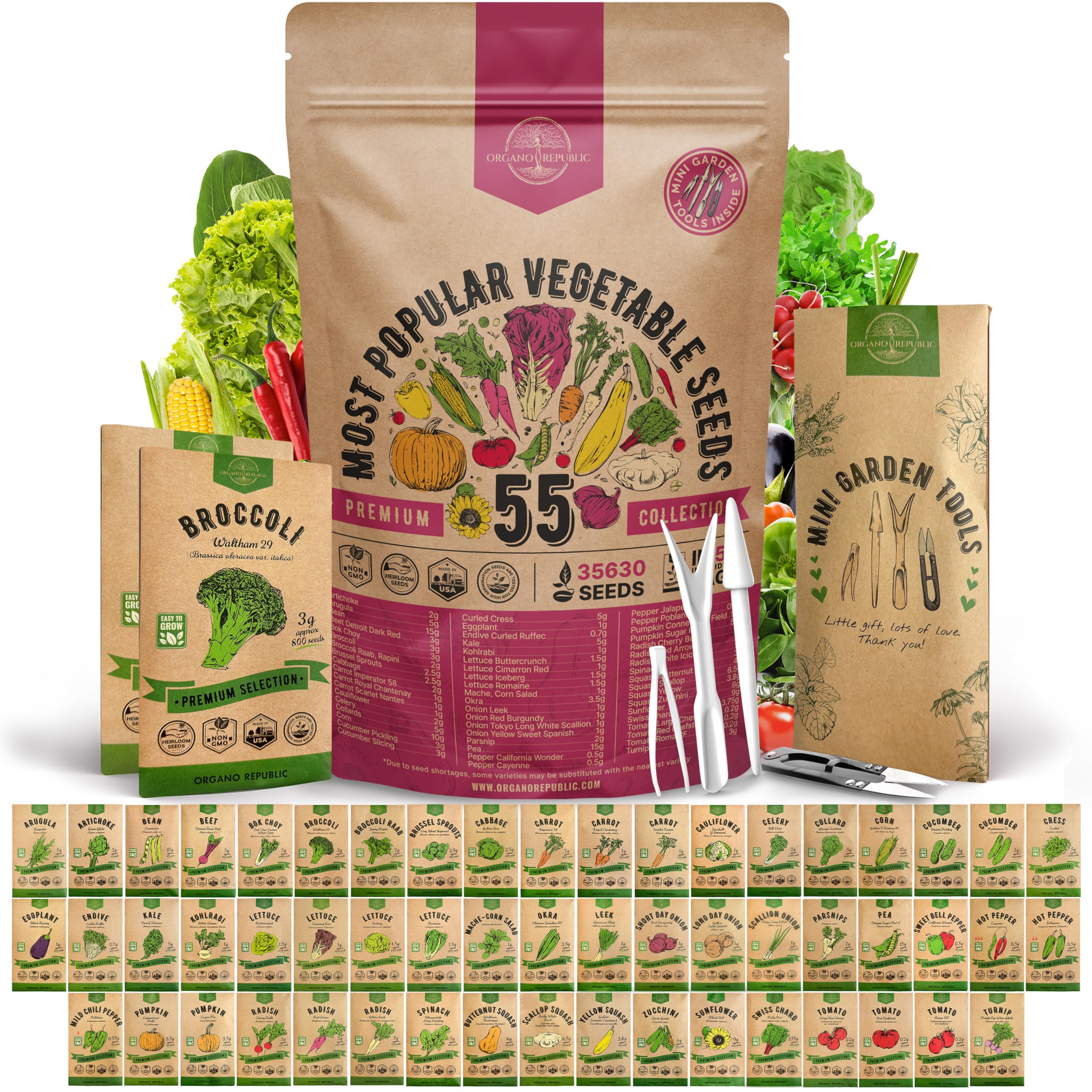 20 Vegetable Seeds Variety Pack - 12,465+ Non-GMO Heirloom Seeds for Planting Vegetables and Fruits in Individual Seed Packets, Home Garden Seed for Hydroponic, Indoor and Outdoors Gardening