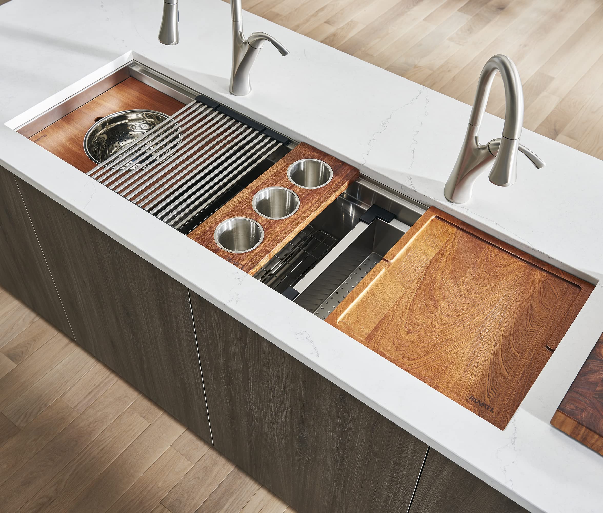 Ruvati 33-inch Workstation Kitchen Sink - Dual Tier Double Bowl Kitchen Sink - Low Divide Undermount Sinks - 16 Gauge Stainless Steel Kitchens Sinks - RVH8255