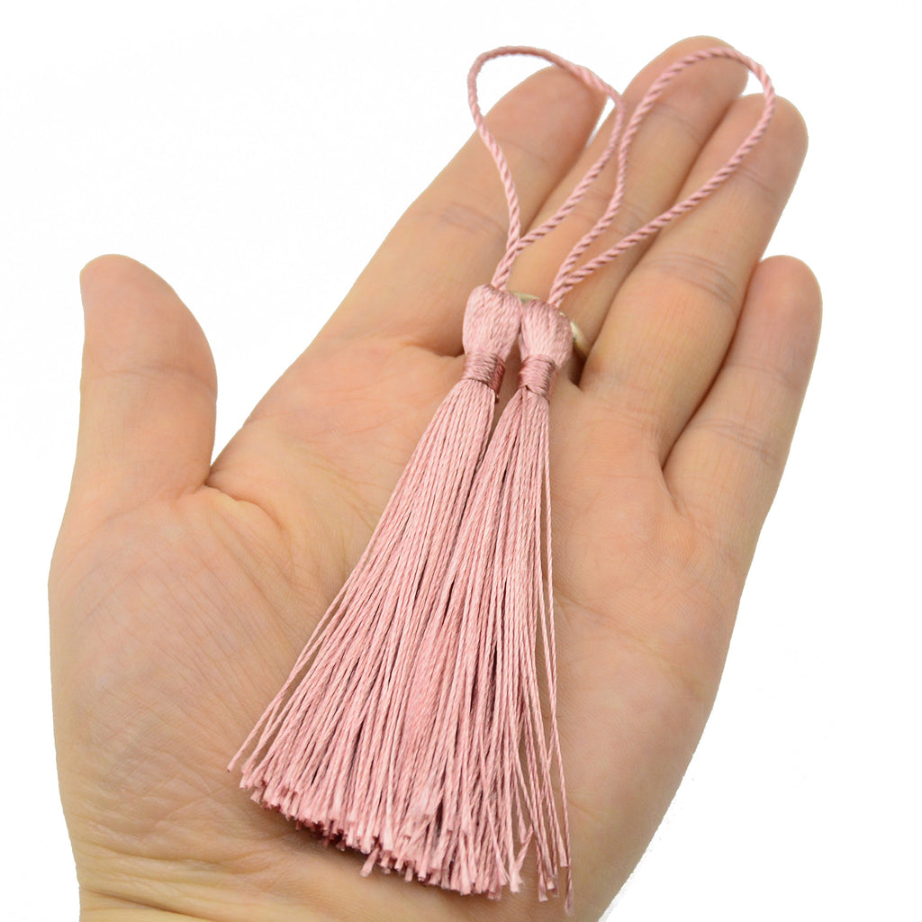 Makhry 100pcs 13cm/5 Inch Silky Floss Bookmark Tassels with 2-Inch Cord Loop and Small Chinese Knot for Jewelry Making, Souvenir, Bookmarks, DIY Craft Accessory (Dark Grey)