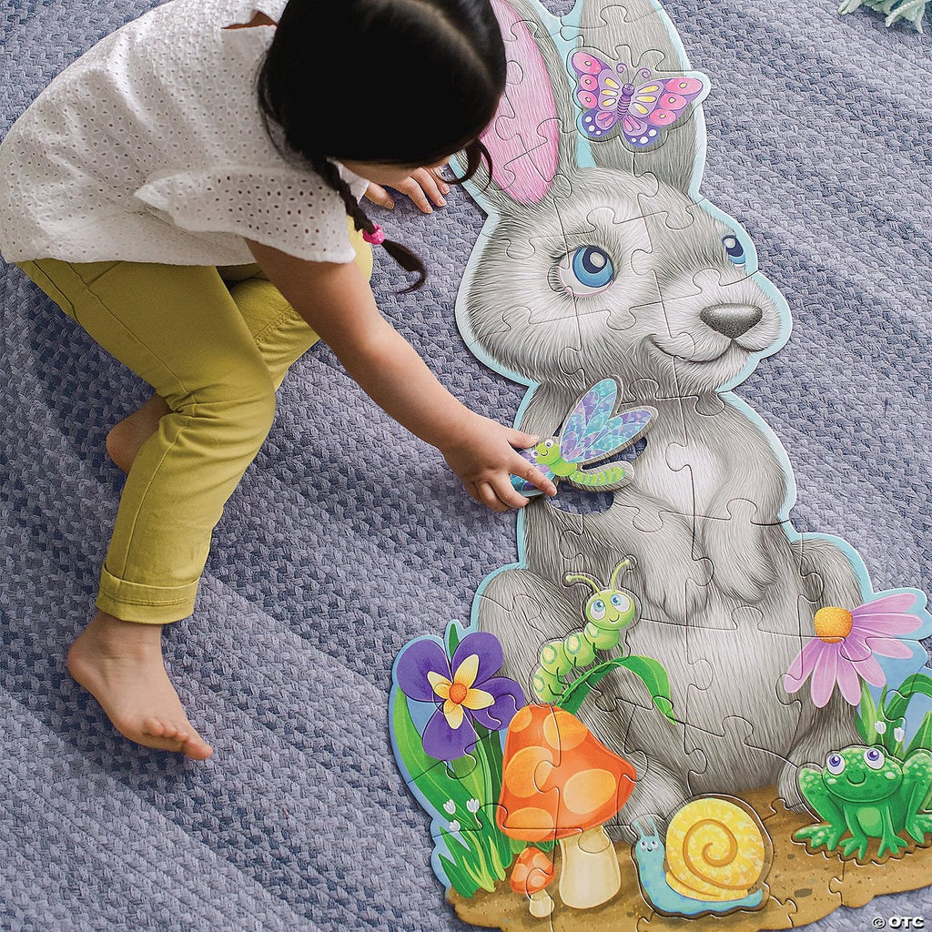 Peaceable Kingdom Shimmery Bunny Shaped 41 Piece Floor Puzzle, 3 feet x 2 feet - Great Easter Basket Stuffers and Easter Gifts for 3 Year Olds, 4 Year Olds & Up