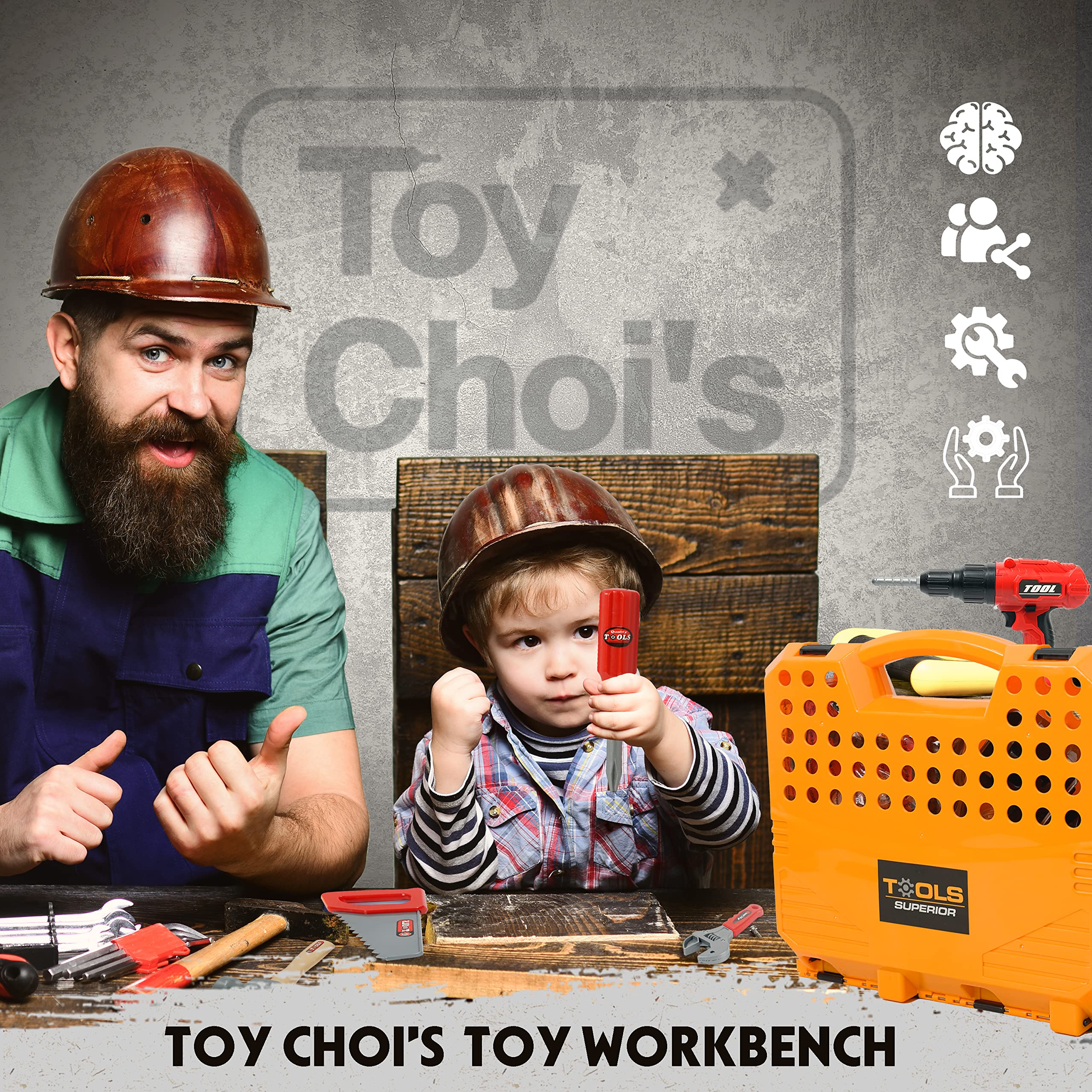 Toy Choi's Toy Drill for Kids - Electric Kid Drill Set Pretend Play Tool with Realistic Sound & Action, Construction Toy Tools for Kids Ages 3-5 with Toddler Screw Set (Green)