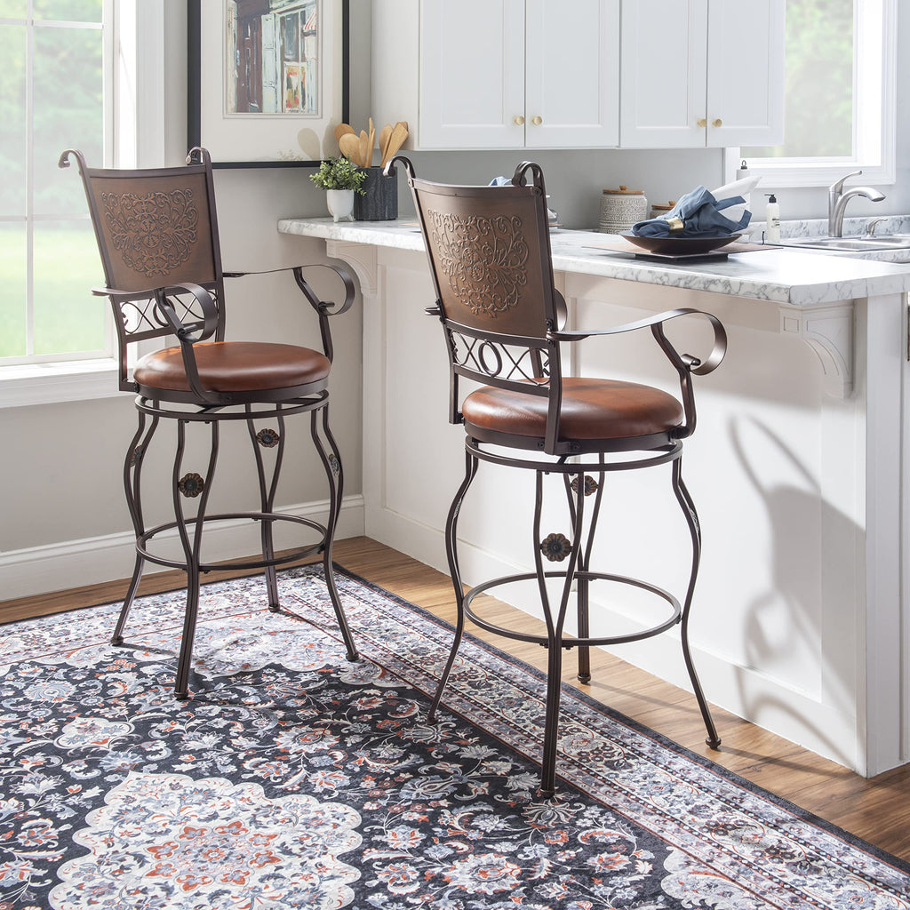 Powell Company Big & Tall Copper Stamped Back Arms by Powell Big and Tall Counter Stool, 24" Seat Height, brown