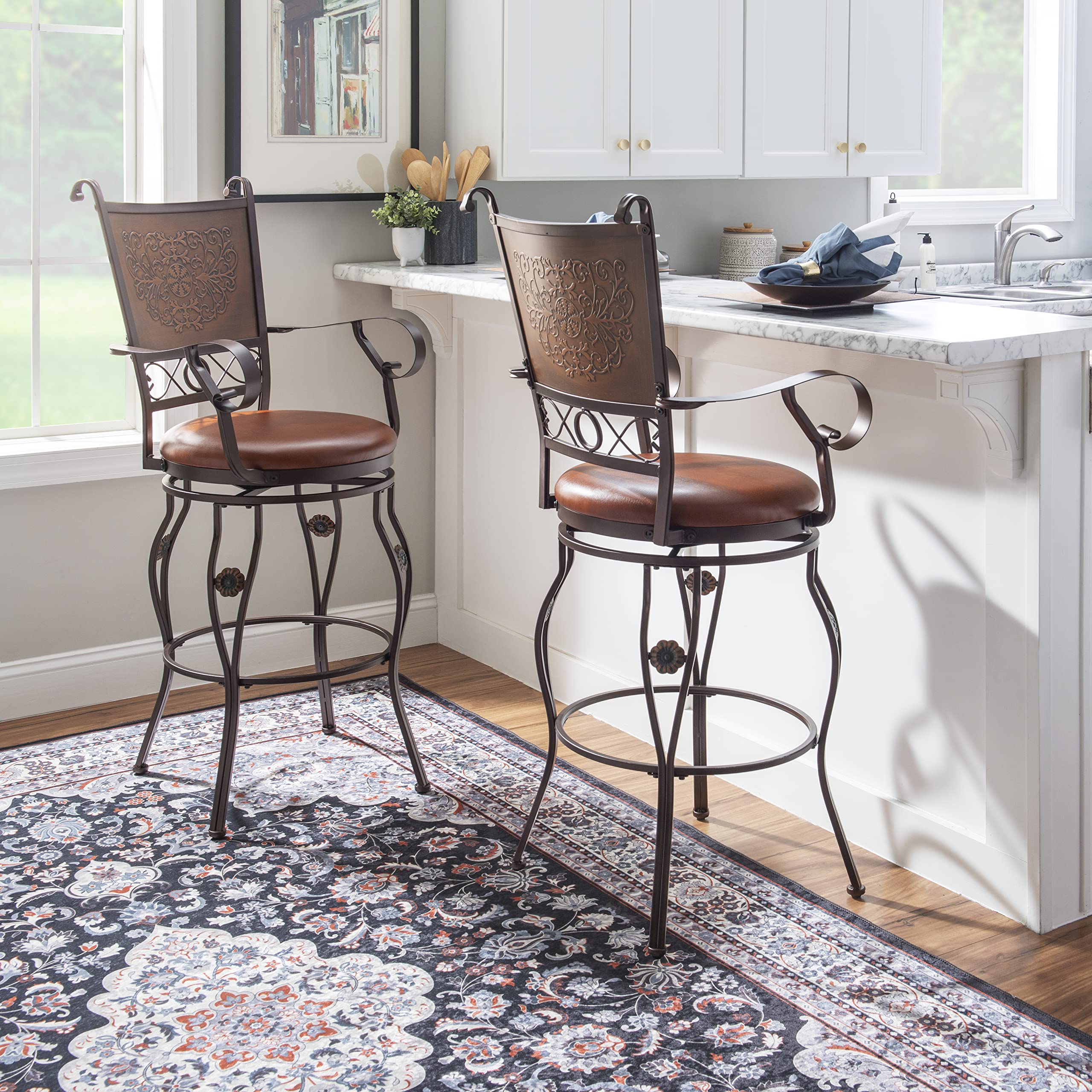 Powell Company Big & Tall Copper Stamped Back Arms by Powell Big and Tall Counter Stool, 24" Seat Height, brown