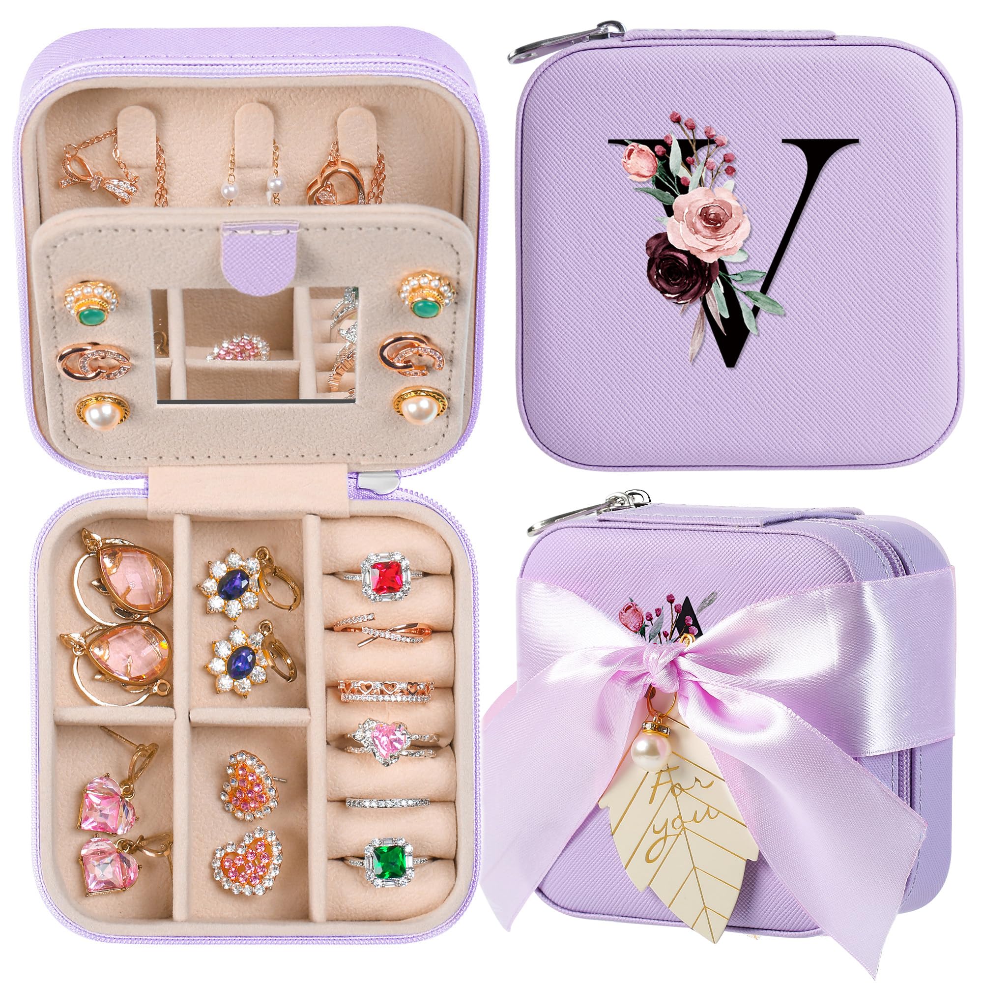 AYGXU Travel Jewelry Box for Women and Girls - Small Case With Initial A-Z - Teacher Gifts