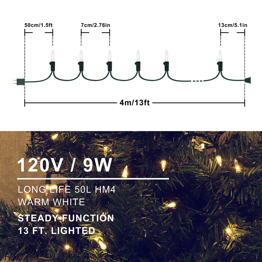 Christmas Lights Indoor Outdoor, 2PACK 13FT 50-count Lights Incandescent Mini valentine's day String Light, 120V Certified Green Wire Light for Xmas Tree, Patio, Holiday, Party, Home, Garden Decor,Red