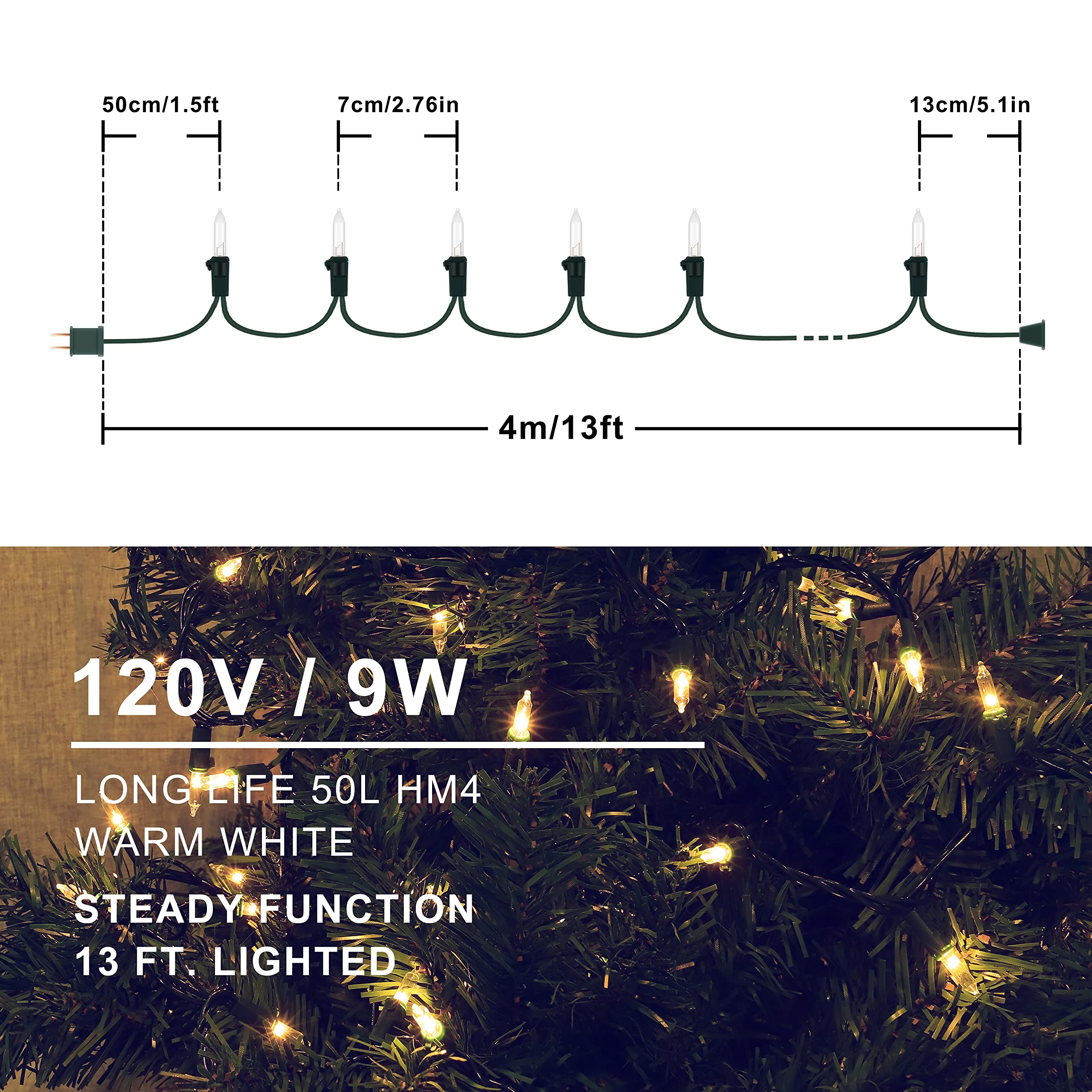 Christmas Lights Indoor Outdoor, 2PACK 13FT 50-count Lights Incandescent Mini valentine's day String Light, 120V Certified Green Wire Light for Xmas Tree, Patio, Holiday, Party, Home, Garden Decor,Red
