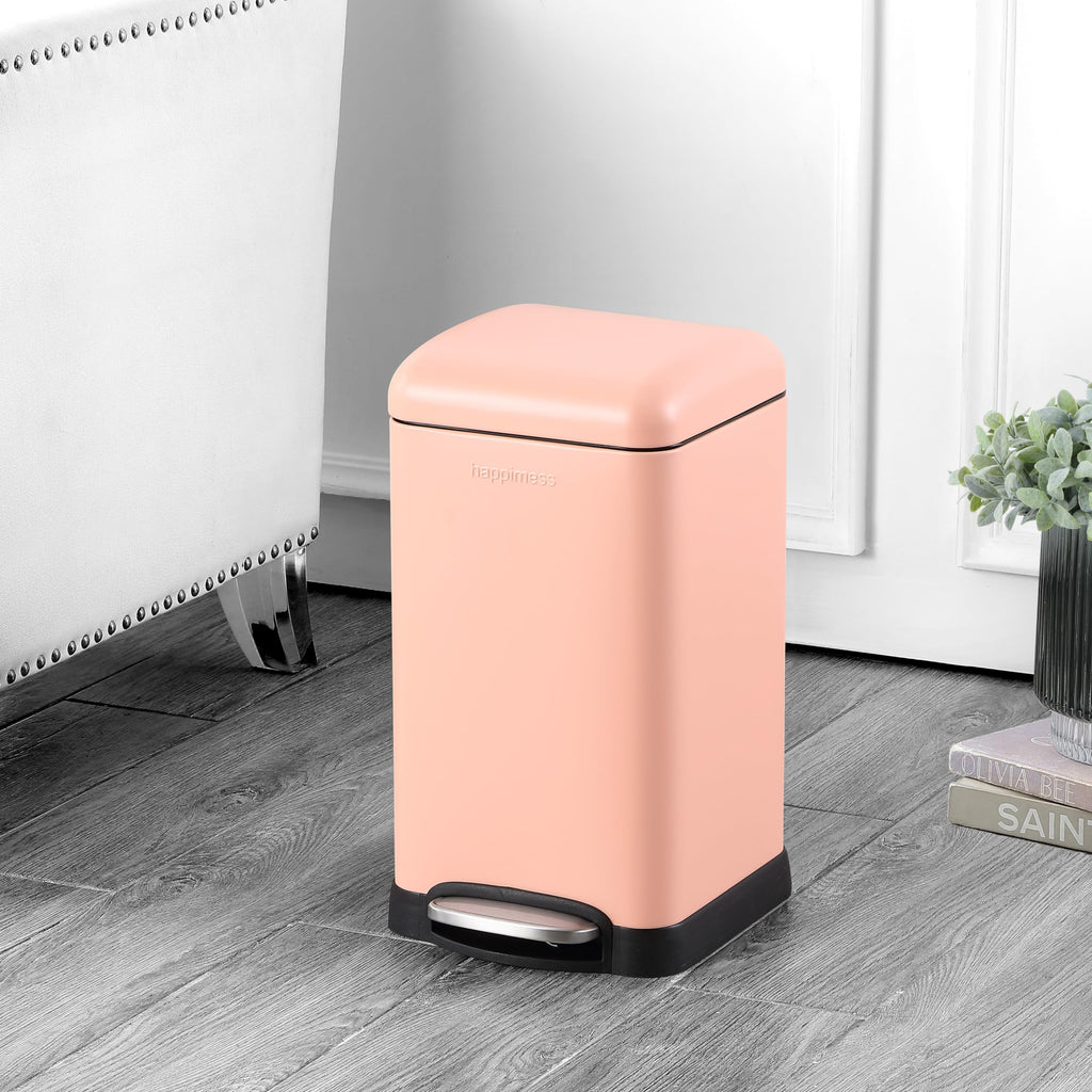 happimess HPM1012B Betty Retro Mini 3.2-Gallon Step-Open Trash Can with Soft-Close Lid, Modern, Minimalistic, Fingerprint Proof for Home, Kitchen, Laundry Room, Office, Bedroom, Bathroom, Black