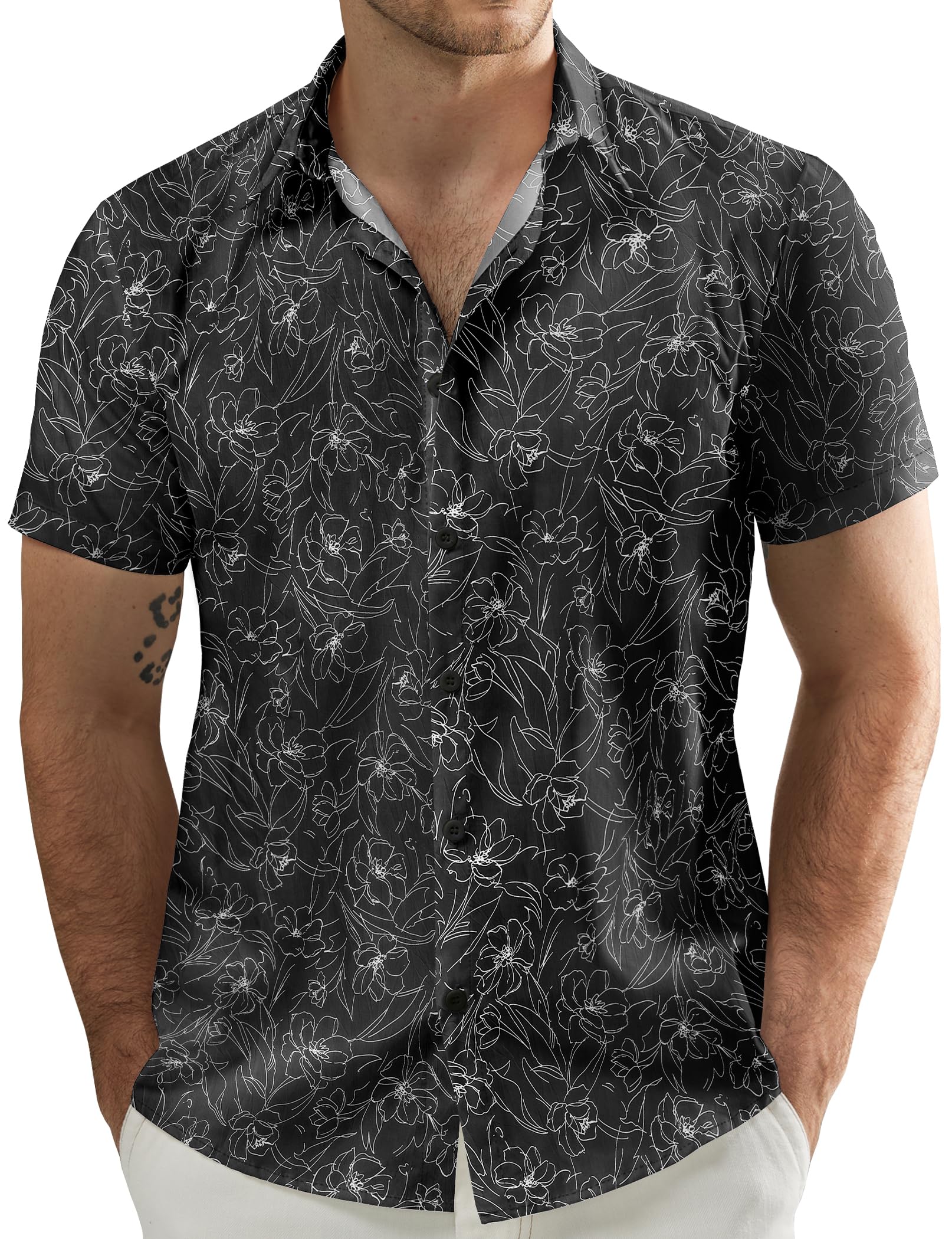 JOGAL Men's Flower Casual Short Sleeve Aloha Hawaiian Shirt