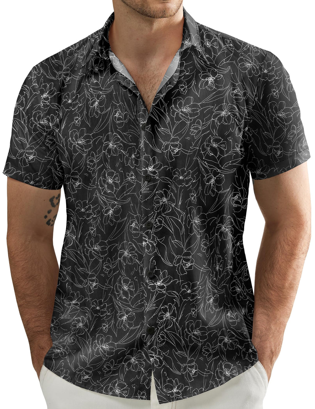 JOGAL Men's Flower Casual Short Sleeve Aloha Hawaiian Shirt