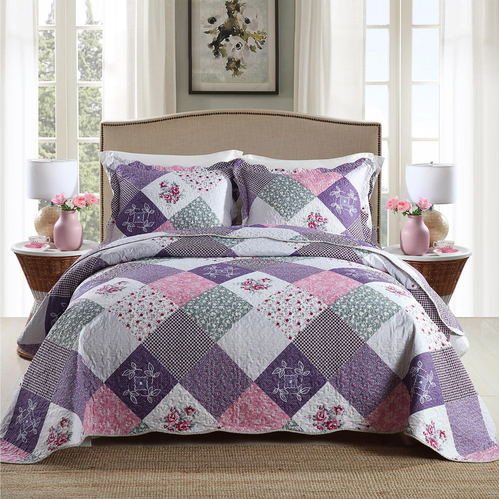 HoneiLife Quilt Sets Twin Size - 2 Piece Microfiber Quilts Reversible Bedspreads Patchwork Coverlets Floral Bedding Set All Season Quilts with Blue and White Porcelain Pattern