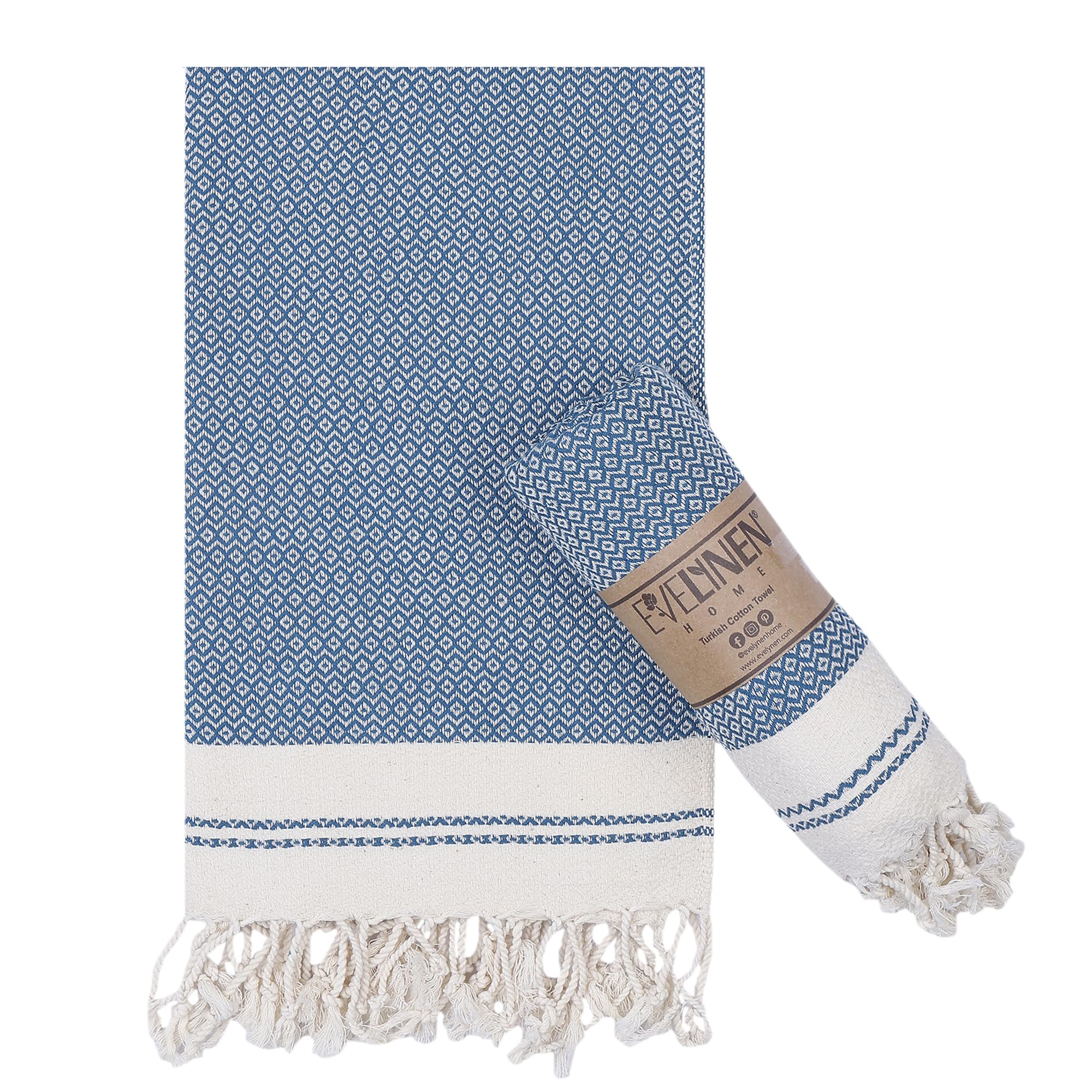 Evelynen Turkish Hand Towels for Bathroom & Kitchen Towels Decorative Set of 2 | Boho Farmhouse Hand Towels with Hanging Loops for Face, Tea, Dish, Kitchen & Bath | %100 Cotton (16" x 32" - Beige)