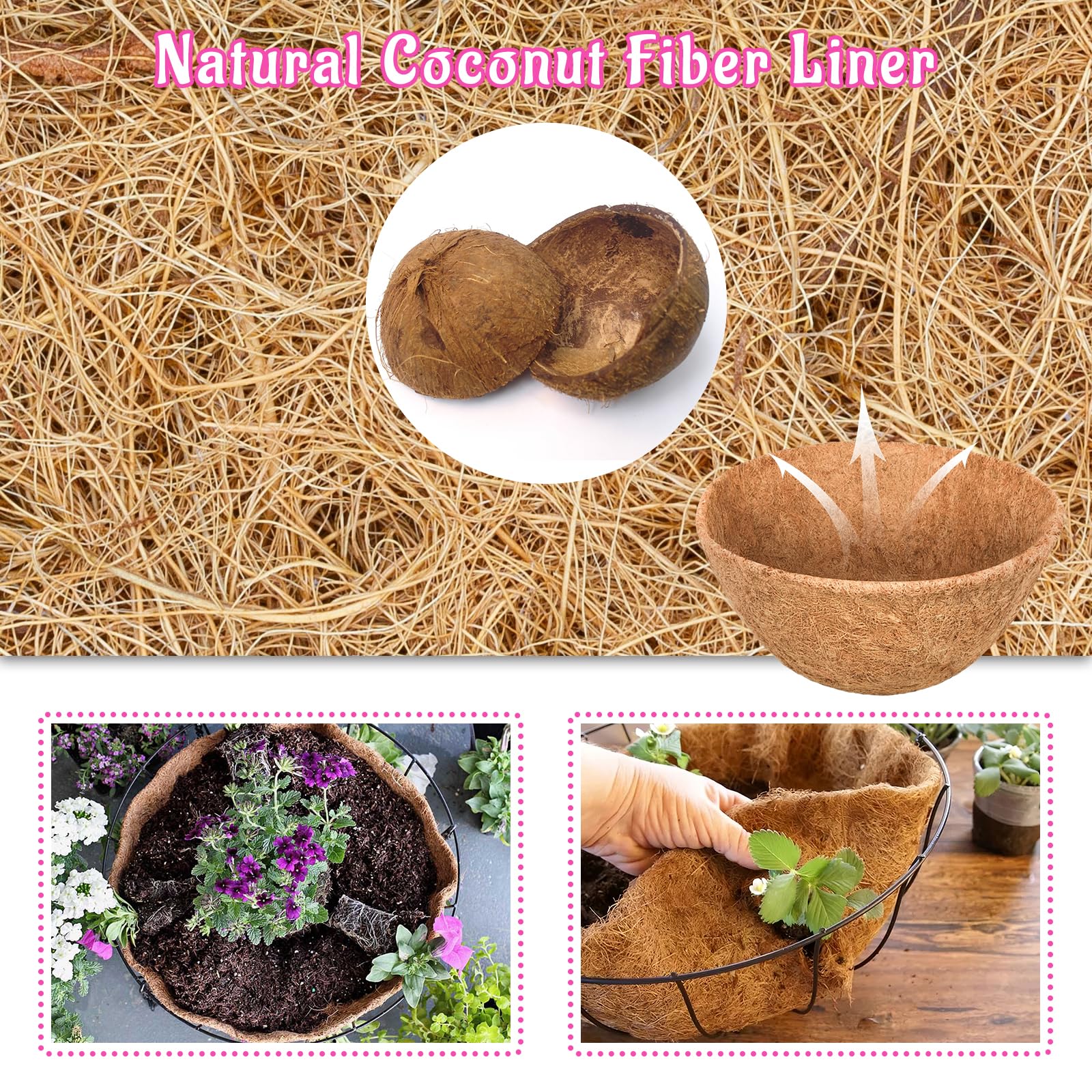 Riare 2 Pack 12 Inch Round Coco Liners Replacement, 100% Natural Coconut Coir Liners for Hanging Baskets, Garden Flower Vegetables Planter Pot, Window Box, Fence, Decks