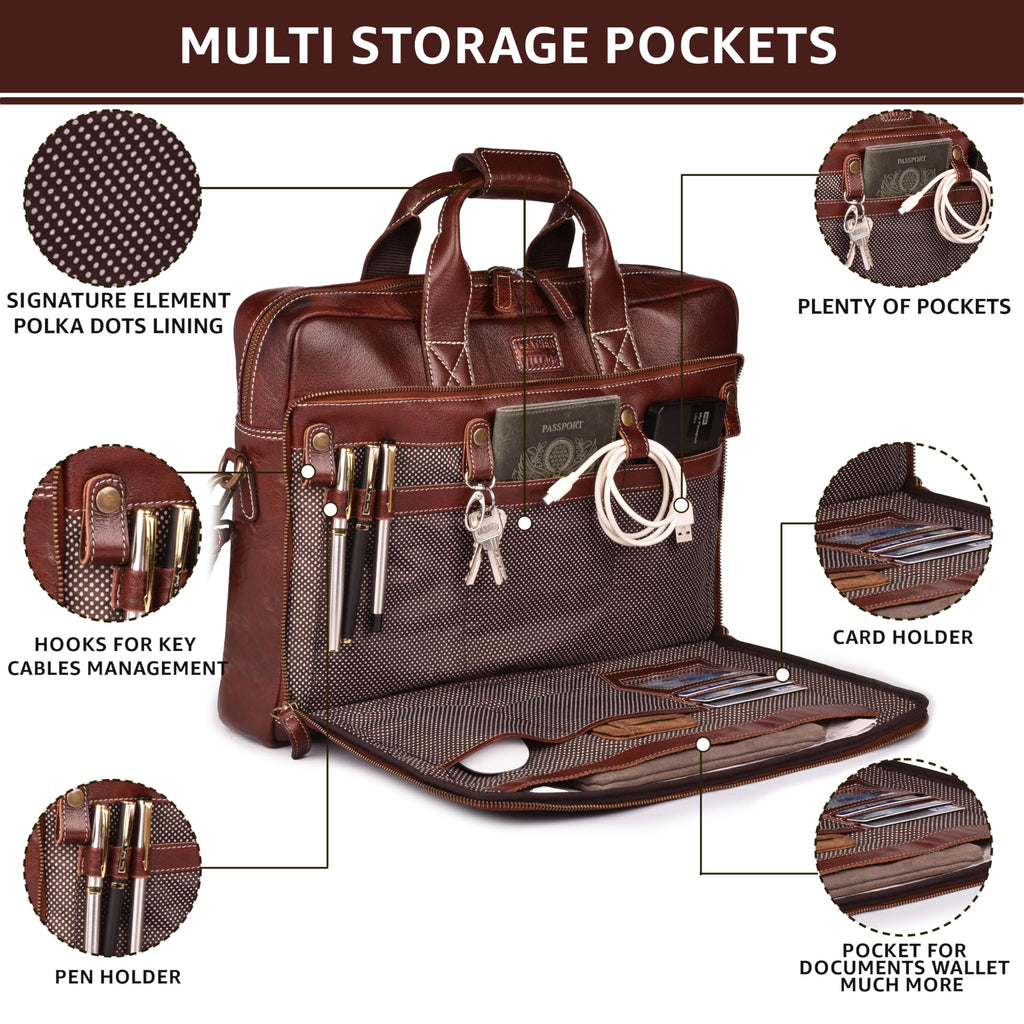 LEATHER VILLAGE 16" Leather Laptop Messenger Briefcase Bag for Men-Leather Satchel for Travel and Office Shoulder Bag-Black
